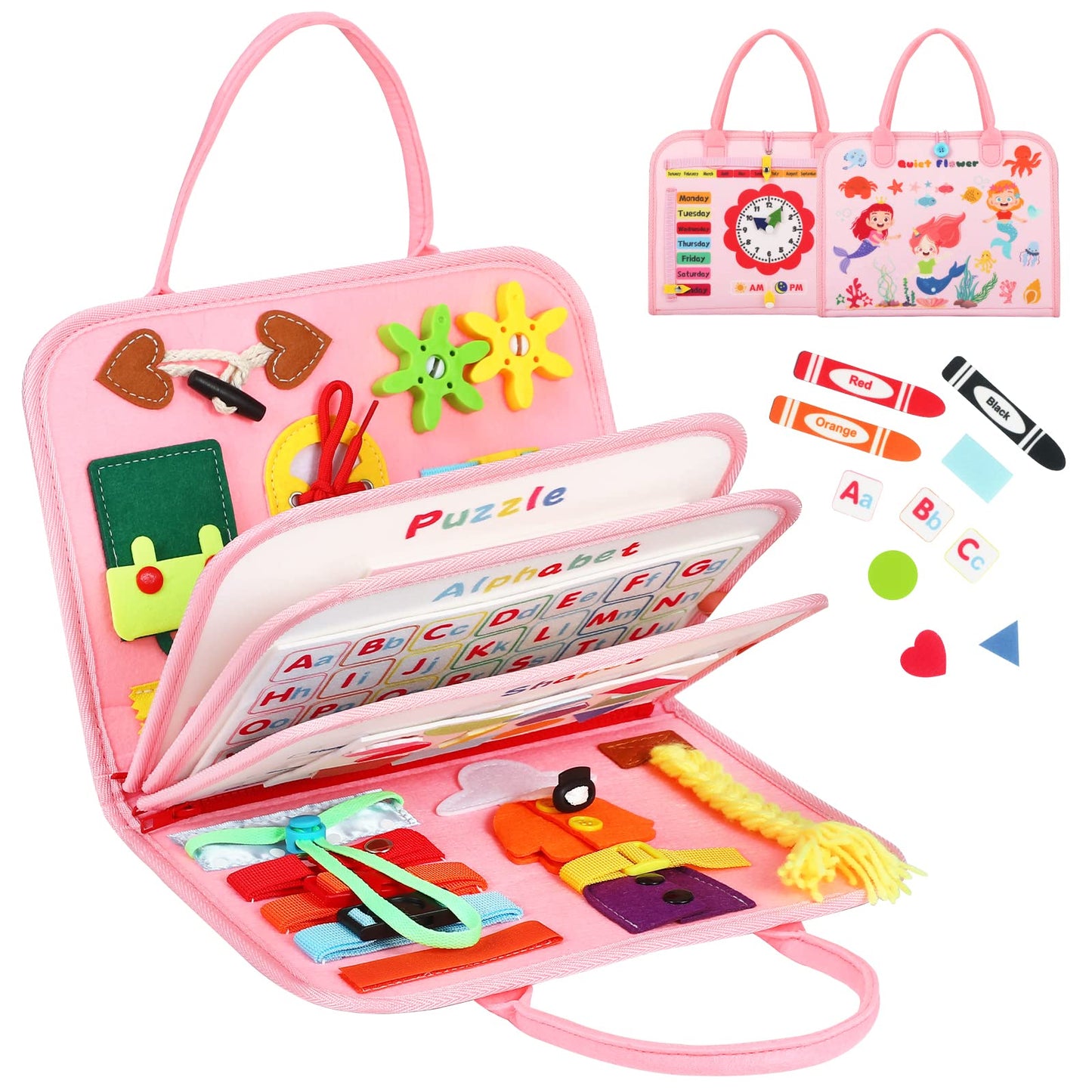 8 in 1 Toddler Busy Board for 1 Years Old, Montessori Toy Busy Book for Toddlers 1-3 Educational Sensory Toy Activity Basic Motor Skills, Kid Airplane Travel Essential 2-4 Yr Birthday Gift for Girl