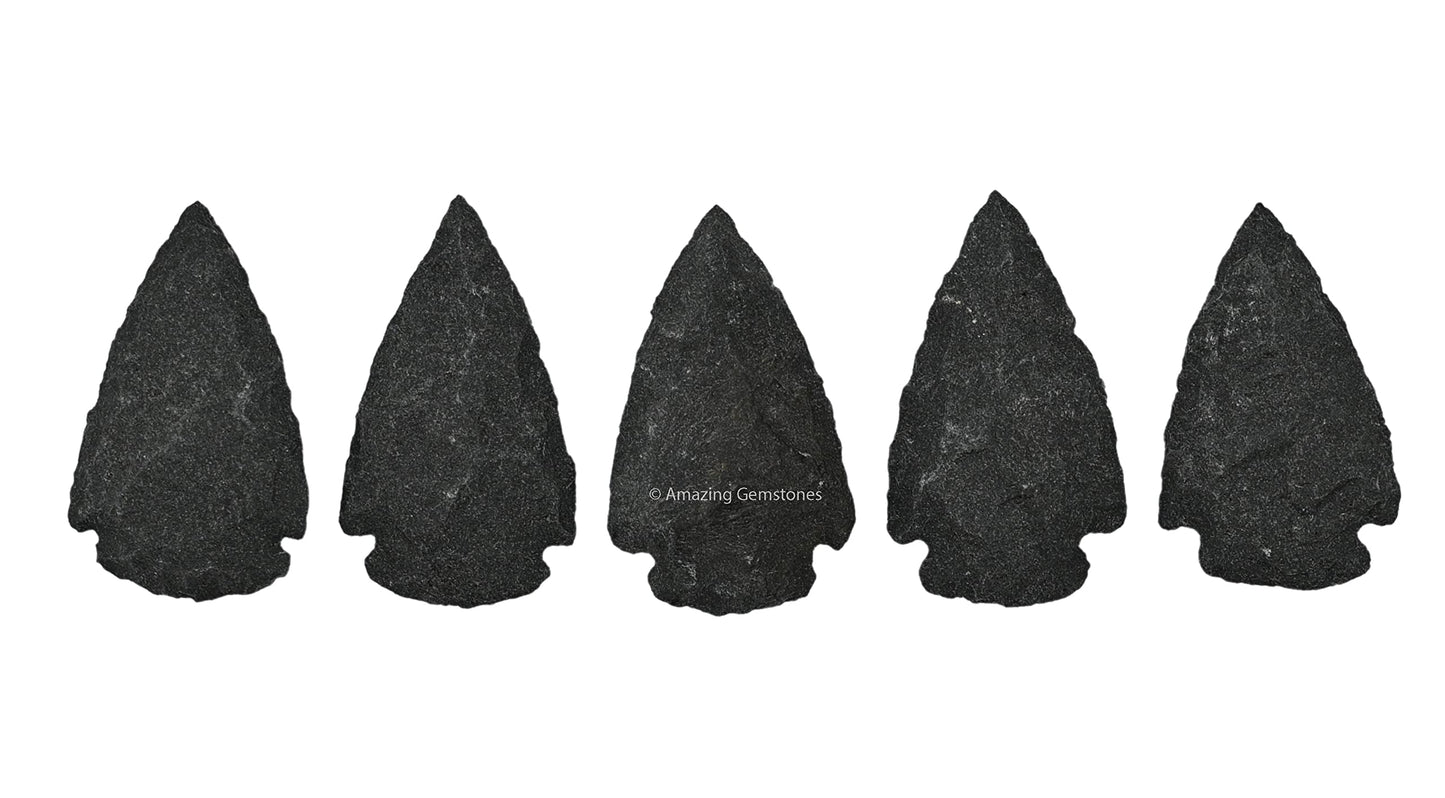 Amazing Gemstone 5 Pieces Black Agate Arrowhead, Crystal and Healing Stone Flint Rock Arrow Head - 1 to 1.5 Arrowheads for DIY Project Craft Point Jewelry Making