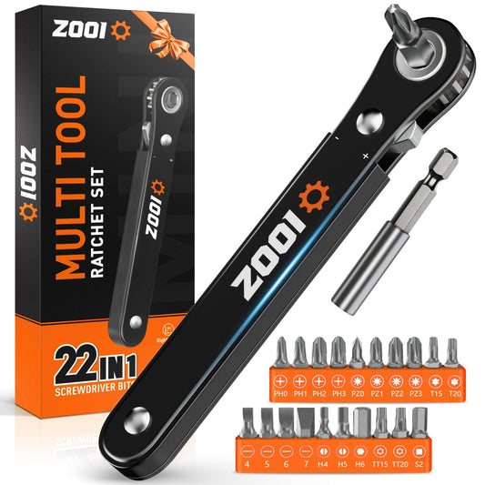 ZOOI 22 In 1 Ratchet Screwdriver Set, EDC Gear Tool Pocket Ratcheting Screwdriver, Mens Dad Gifts for Men Dad Him, 90 Degree Right Angle Screwdrivers, Tight Spaces Mini Ratchet Set