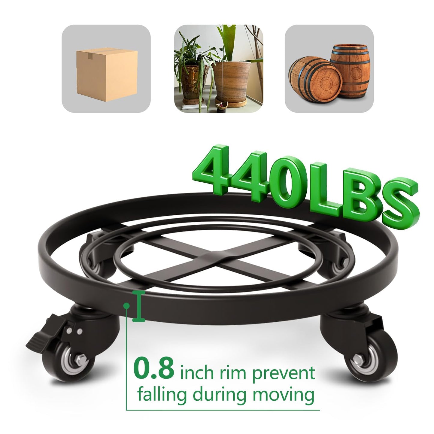 AMAGABELI GARDEN & HOME Plant Caddy with Wheels Heavy Duty 14“ 2 Pack Rolling Plant Stand Plant Dolly Iron Wheeled Lockable Casters Round Pot Mover Rollers Indoor Outdoor Planter Trolley Metal