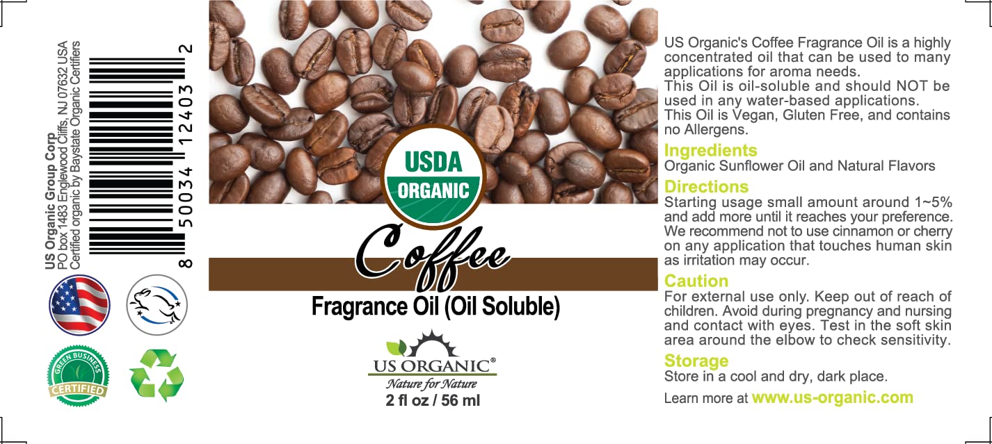 US Organic Coffee Fragrance Oil_Oil Soluble_USDA Certified Organic_for Candle, Soap Making, Shampoo, Conditioner, Body Oil, Body Butter, Craft, DIY Projects, and Small Businesses_2 fl oz