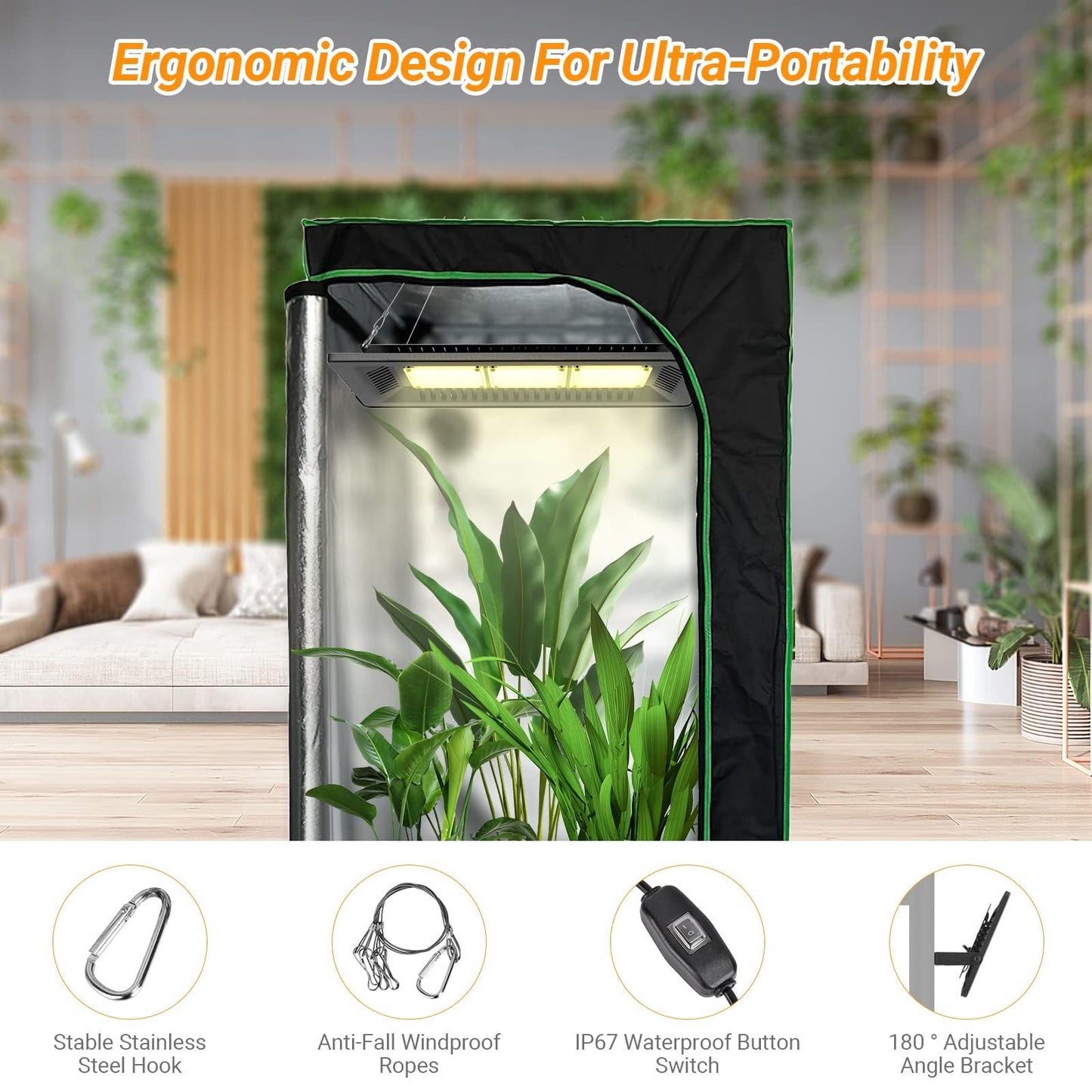 Relassy 450W Waterproof Led Sunlike Full Spectrum Outdoor, Grow Light with No Noise, Heat Dissipation for Indoor Outdoor Plants Seedling, Growing, Blooming and Fruiting