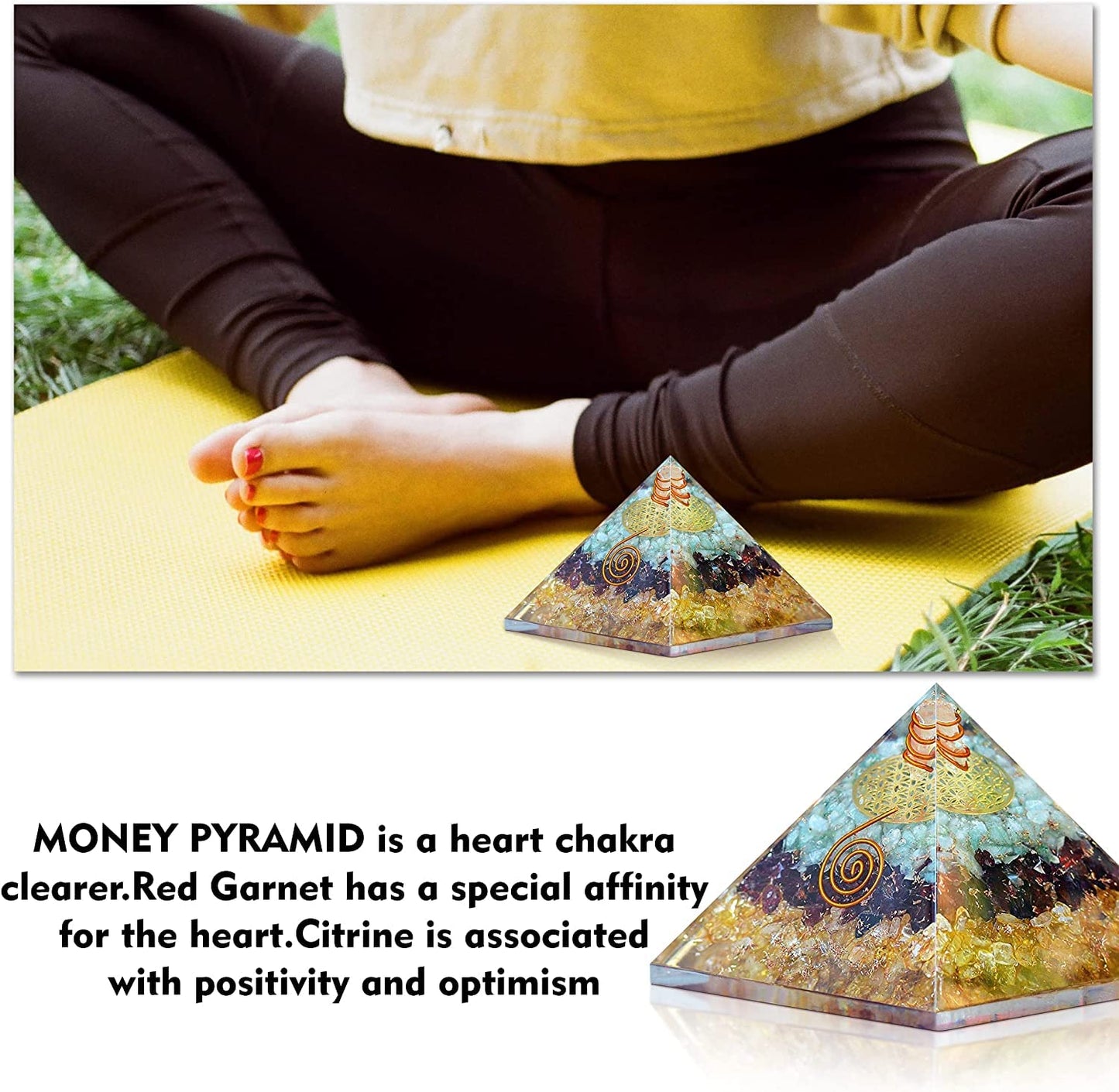 Triple Money Orgonite Pyramid Attract Wealth and Prosperity- Crystals Pyramid for Positive Energy And Meditation Yoga Positive Energy Crystal That Promotes Wealth, Prosperity and attracts Success