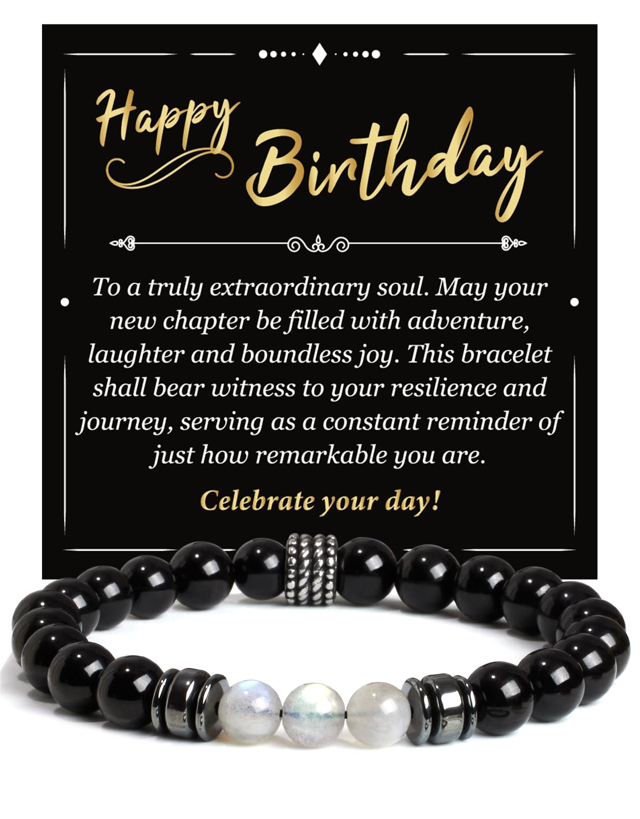 Landorilo Gifts for Men, 8mm Natural Stone Beaded Bracelets, Black Tourmaline & Labradorite Healing Bracelet, Handmade Mens Jewelry Gift for Him, Husband, Son, Father, Friend(To My Son-8.3in)