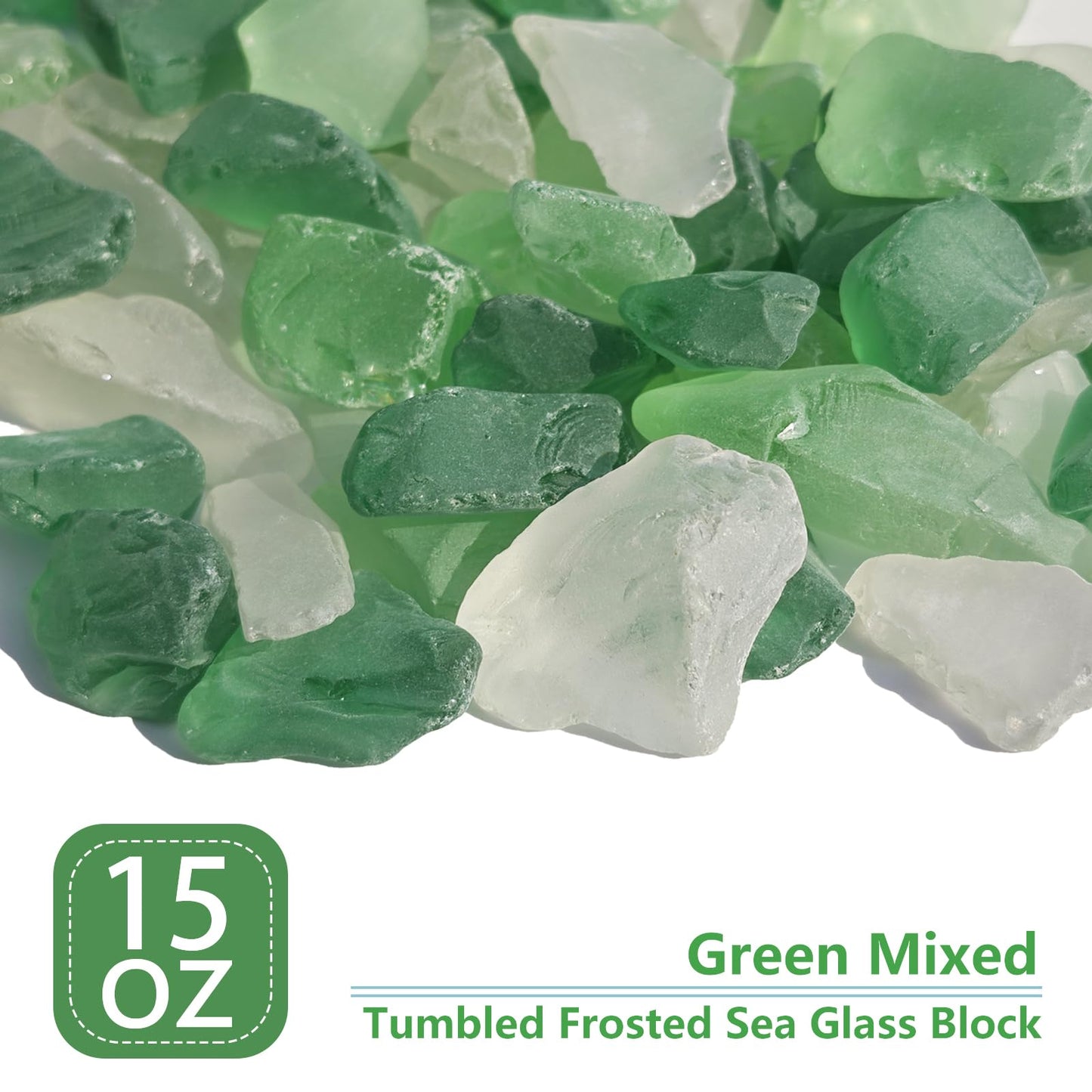 QYGL Sea Glass Block - 1LB Green Mixed Frosted Sea Glass - Vase Filler and Aquarium Ornament, DIY Craft Supplies for Art, Sea Glass Decor, Beach Weddings, and Home Decor