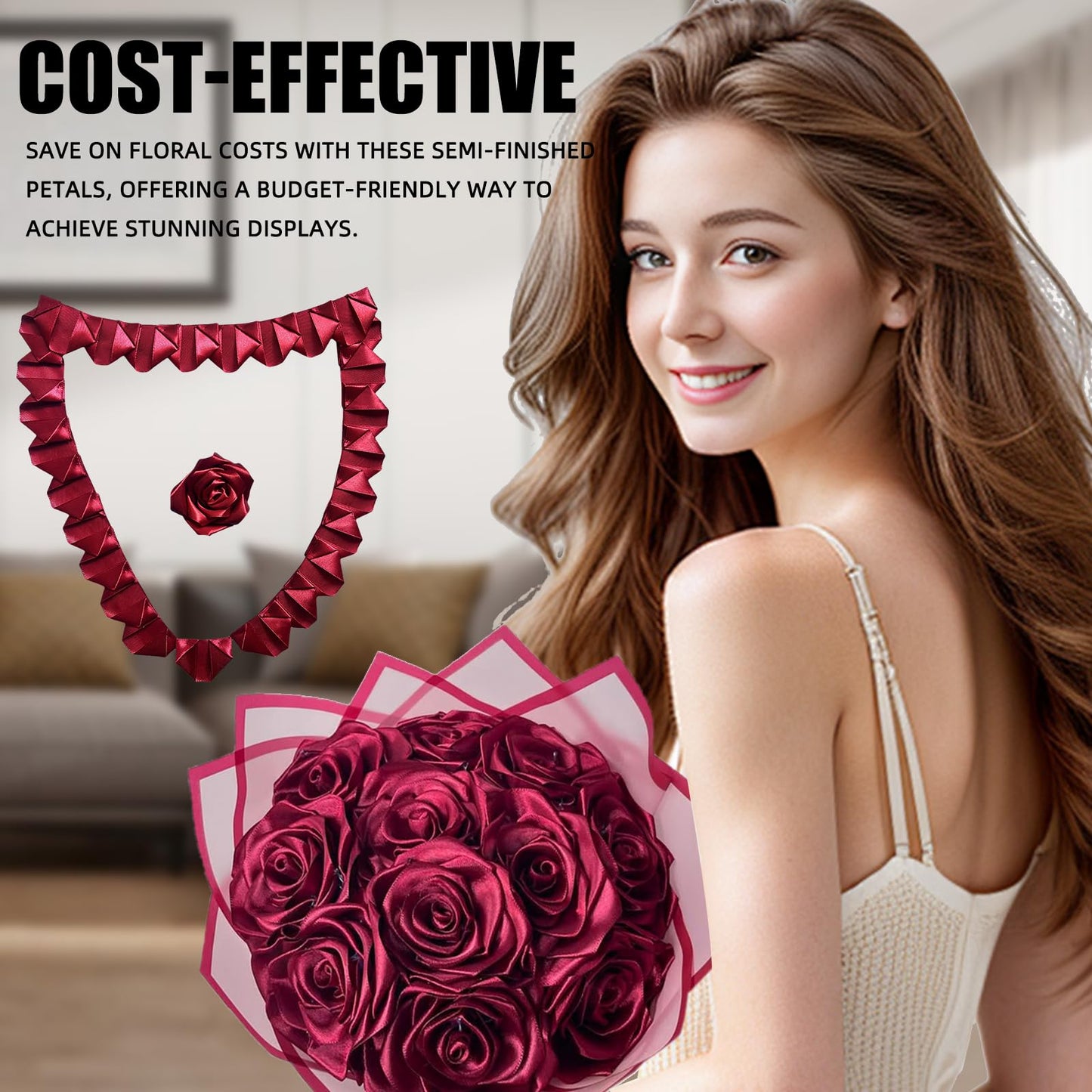 LatinaFlorista 500 Pcs Rose Petals Half Finished Satin Ribbon Flower Petals 500 Pcs Durable Material for DIY Craft Lovers & Event Decoration (500pcs Wine Red)