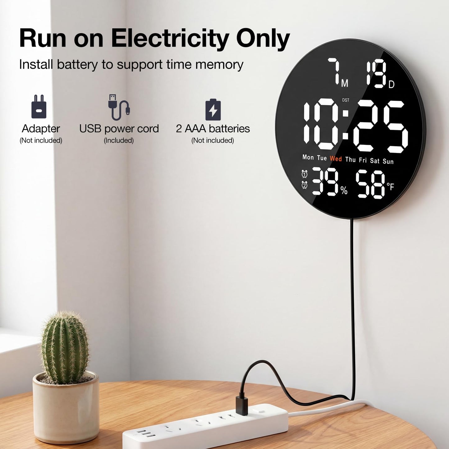 Brauthon Large Digital Wall Clock for Classroom, 10 Inch Large Display LED Electric Round Clocks for Teachers, Kids Office with Date, Temperature, Timer, Remote Control (White)