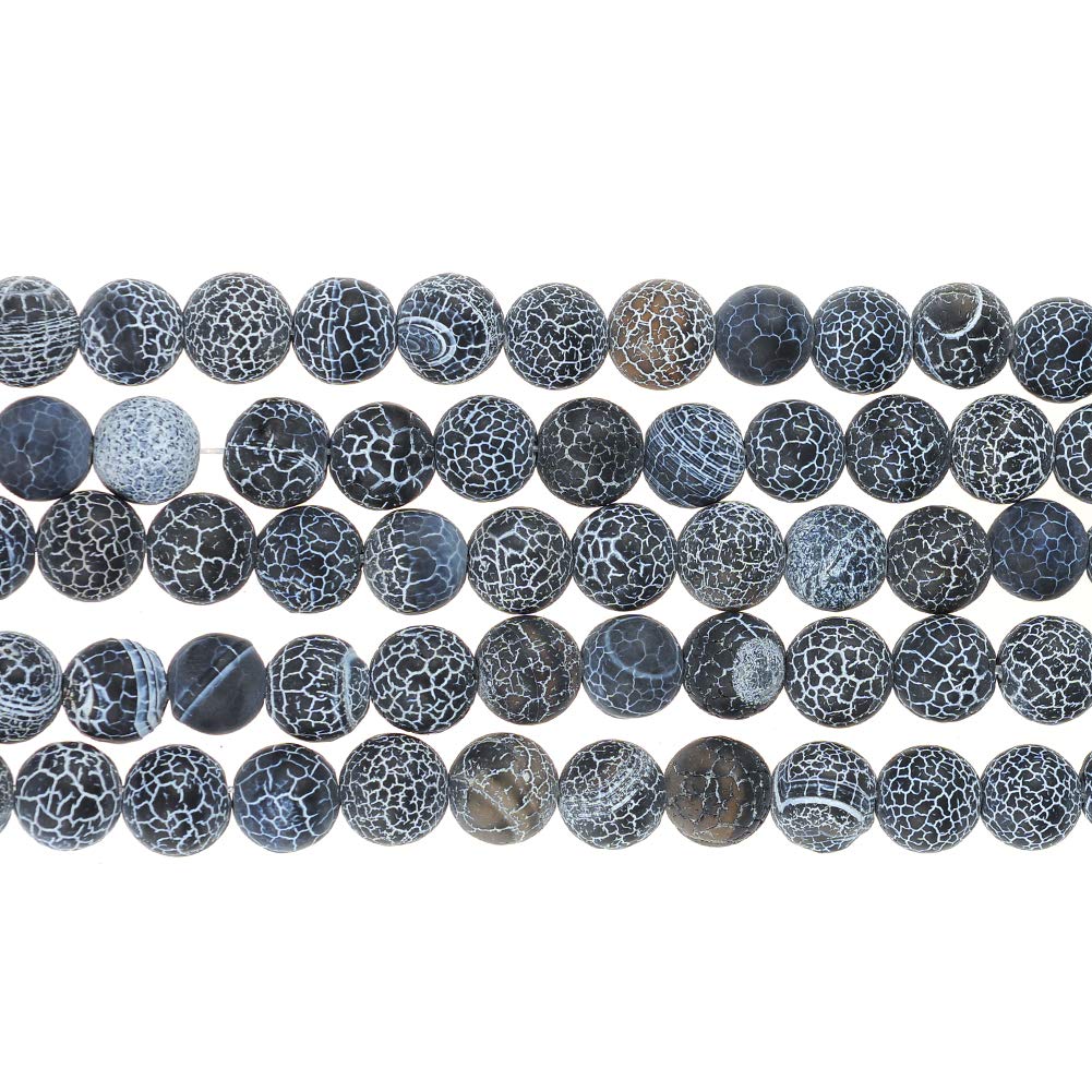 10mm Natural Black Frosted Agate Gemstone Round Loose Beads Crystal Stone Bracelet Necklace Accessories Crafts for Jewelry Making DIY,1 Strand 15"