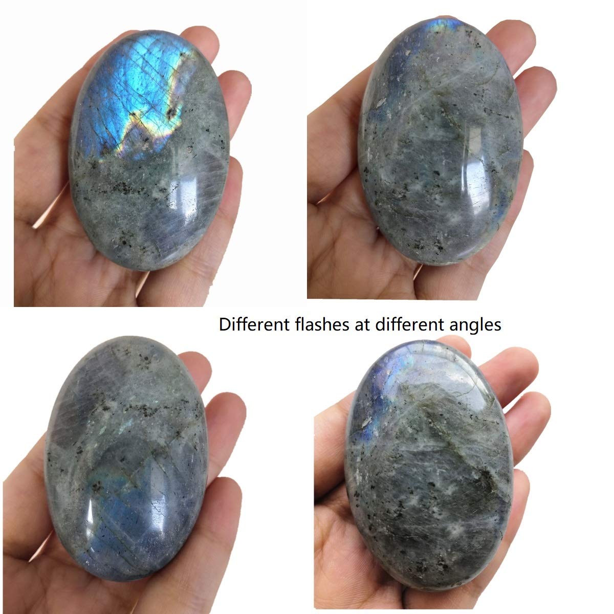 Loveliome Natural Labradorite Oval Polished Worry Stones, Healing Crystal Indoor Fountain Stones Massage Energy Anxiety Relief Items