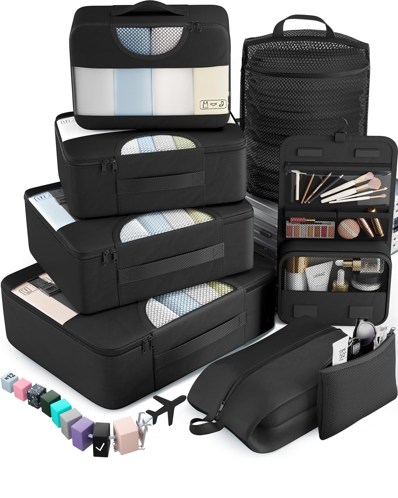 Veken 10 Set/8 Set Packing Cubes for Travel Essentials, Suitcase Organizer Bags in 4 Sizes, Carry-On Luggage Accessories with Laundry Bag & Passport Holder, Airplane Must Have, Camp Gifts for Men