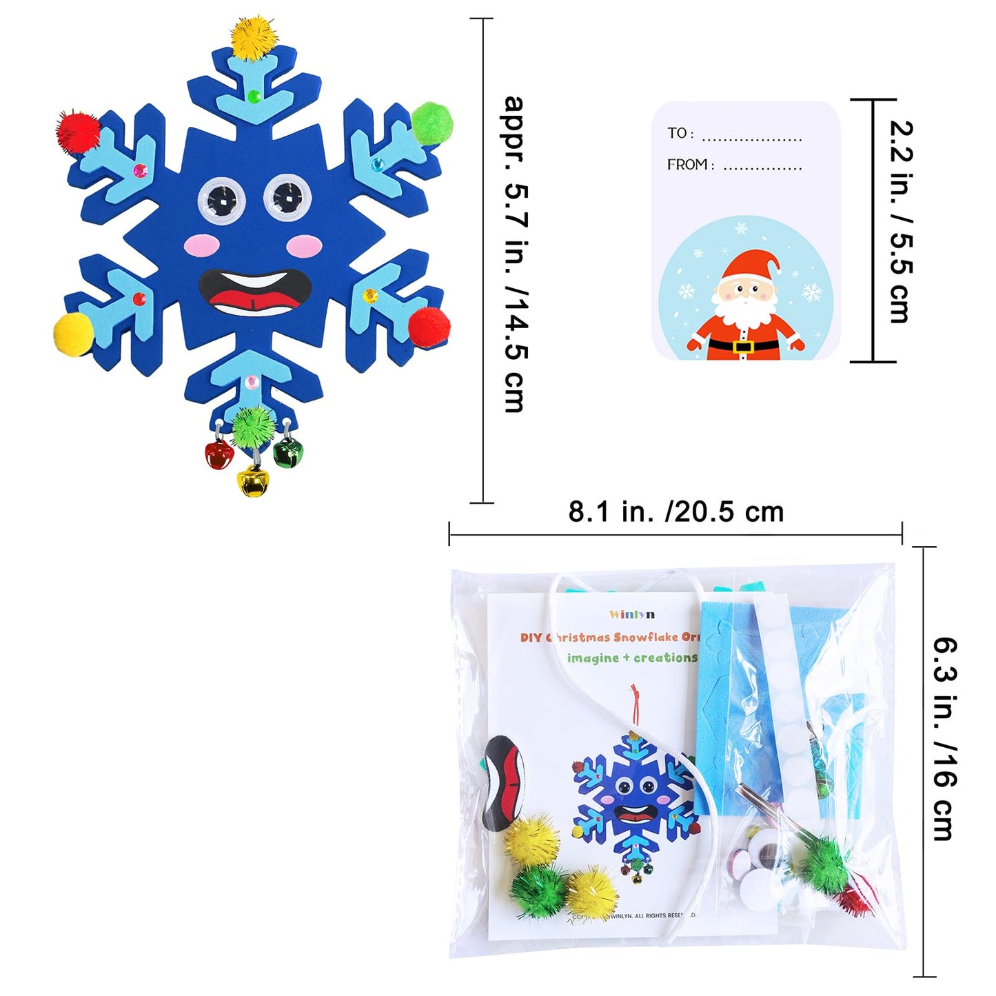 Winlyn 24 Sets Christmas Craft Kits Winter Crafts DIY Snowflake Ornaments Decorations Art Sets Foam Snowflakes Smile Stickers Jingel Bells for Kids Holiday Home Classroom Activities Party Favors