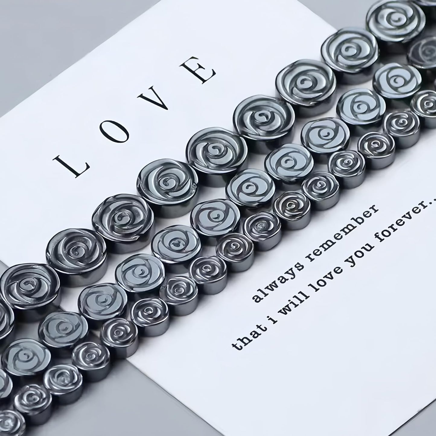 HAAMIIQII 40pcs 10mm Natural Black Hematite Loose Gemstone Beads Rose Flower Shape Spacer Stone Beads for Jewelry Making DIY Bracelets Necklaces Crafting