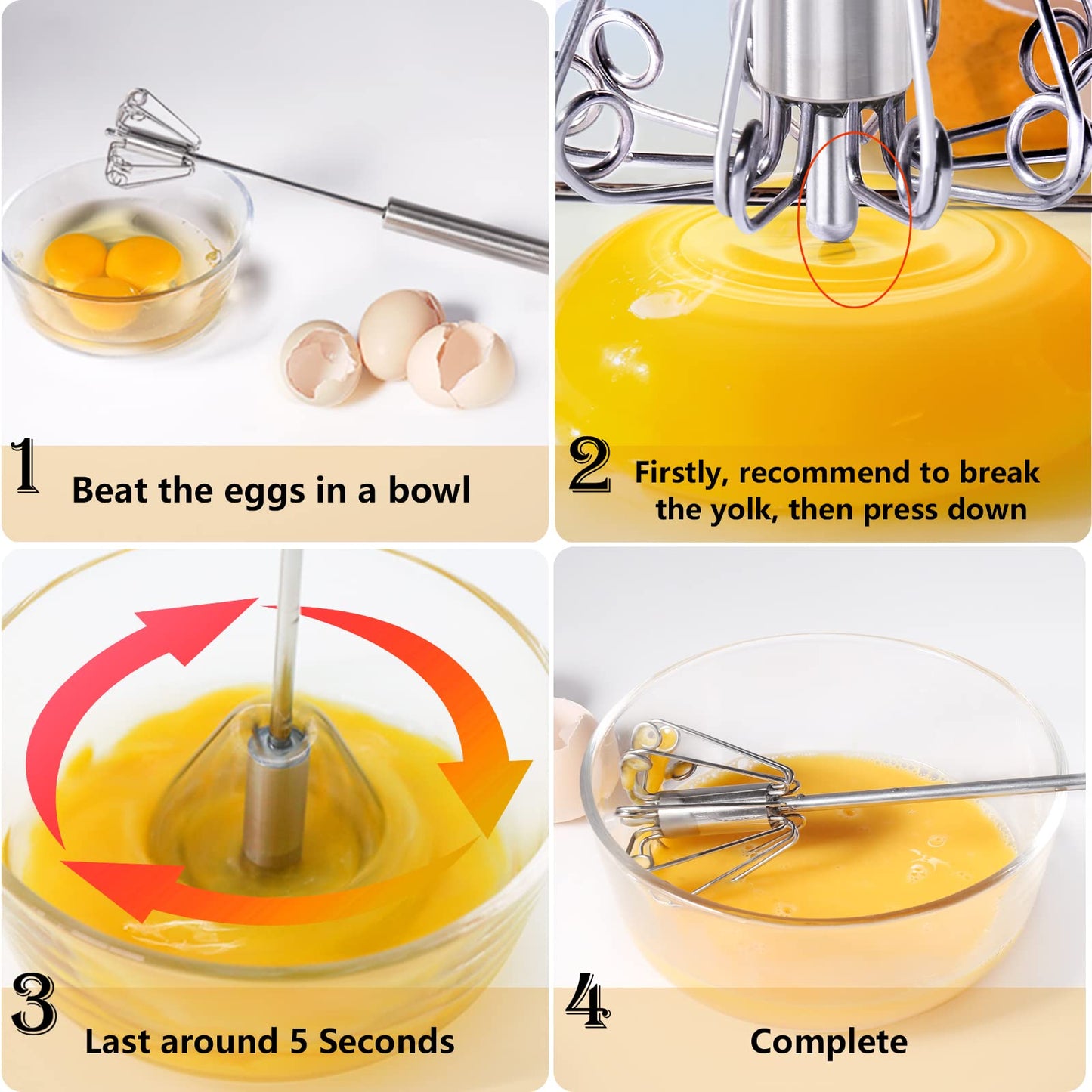 Newness Egg Whisk, [2 Pack] Stainless Steel Blender for Home - Versatile Tool for Egg Beater, Milk Frother, Hand Push Mixer Stirrer - Kitchen Utensil for Blending, Whisking, Beating