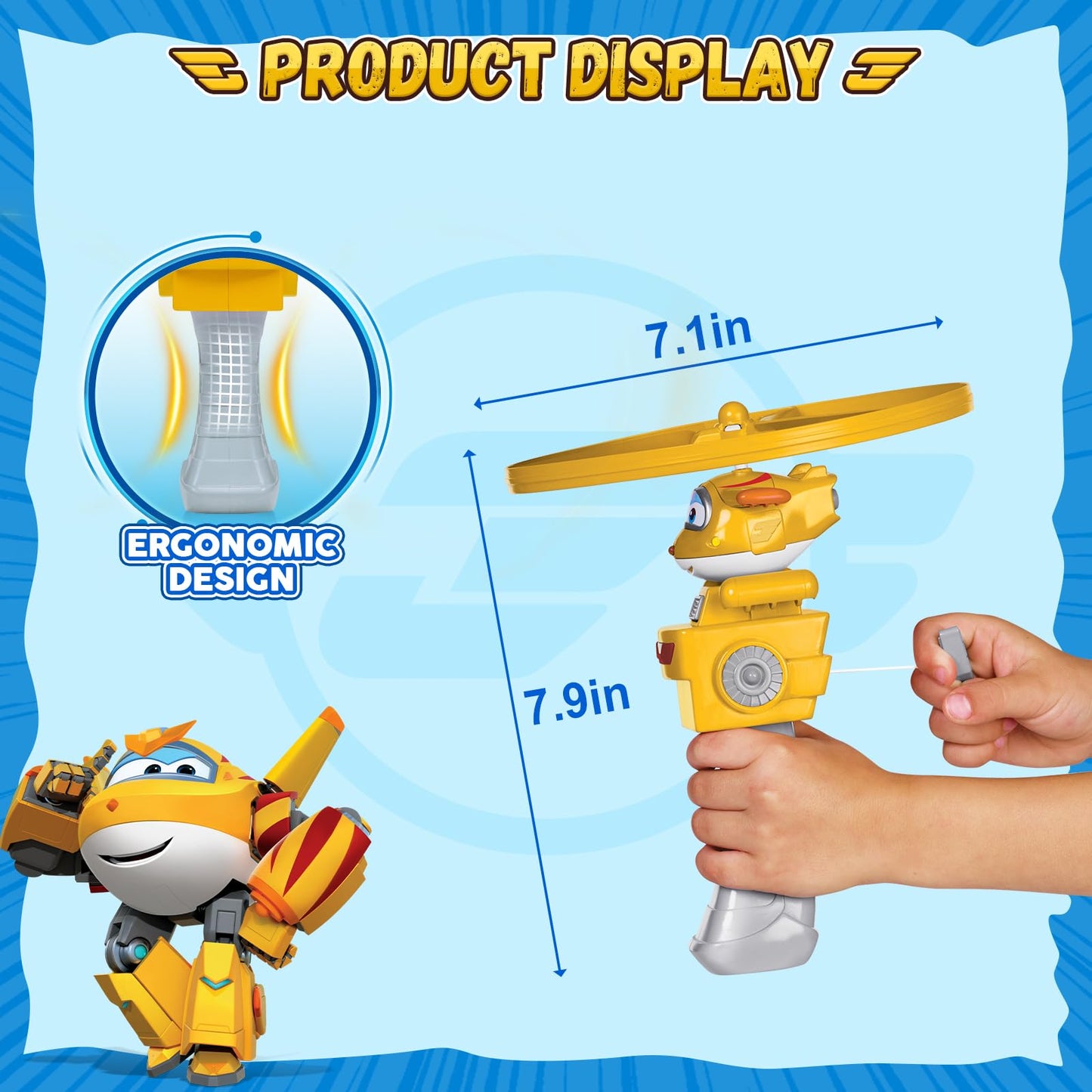 Super Wings Outdoor Toys, Golden Boy Flying Toys for Kids Ages 3-5 4-8, Toddler Outdoor Games Flying Discs, Outside Toys Airplane Launcher Toy for Kids Boys Girls Age 3 4 5 6 7 8 9+