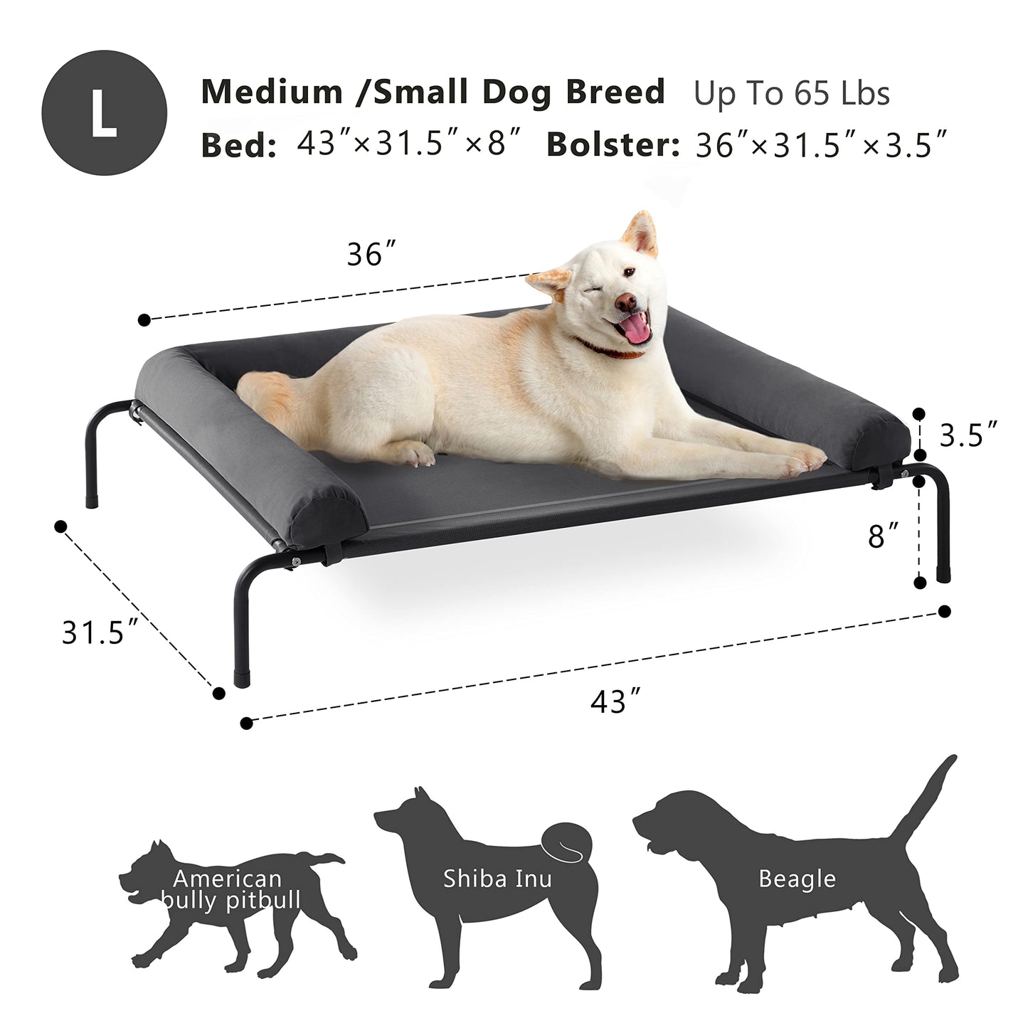WESTERN HOME Cooling Elevated Dog Bed for Large Dogs, Portable Indoor & Outdoor Raised Dog Bed with Breathable Mesh, Chew Proof Pet Hammock Cots with Removable and Waterproof Bolsters
