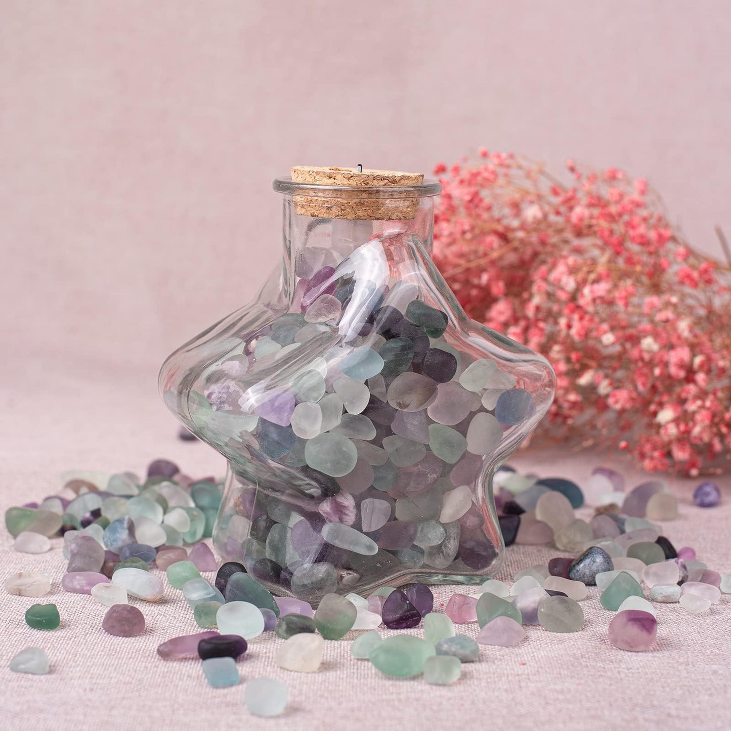 SigMntun Polished Fluorite Crystal Set, 0.4'', 128 Pcs - Handpicked Natural Tumbled Stones and Crystals Bulk for Healing, Reiki, Meditation, Witchcraft and Home Decor