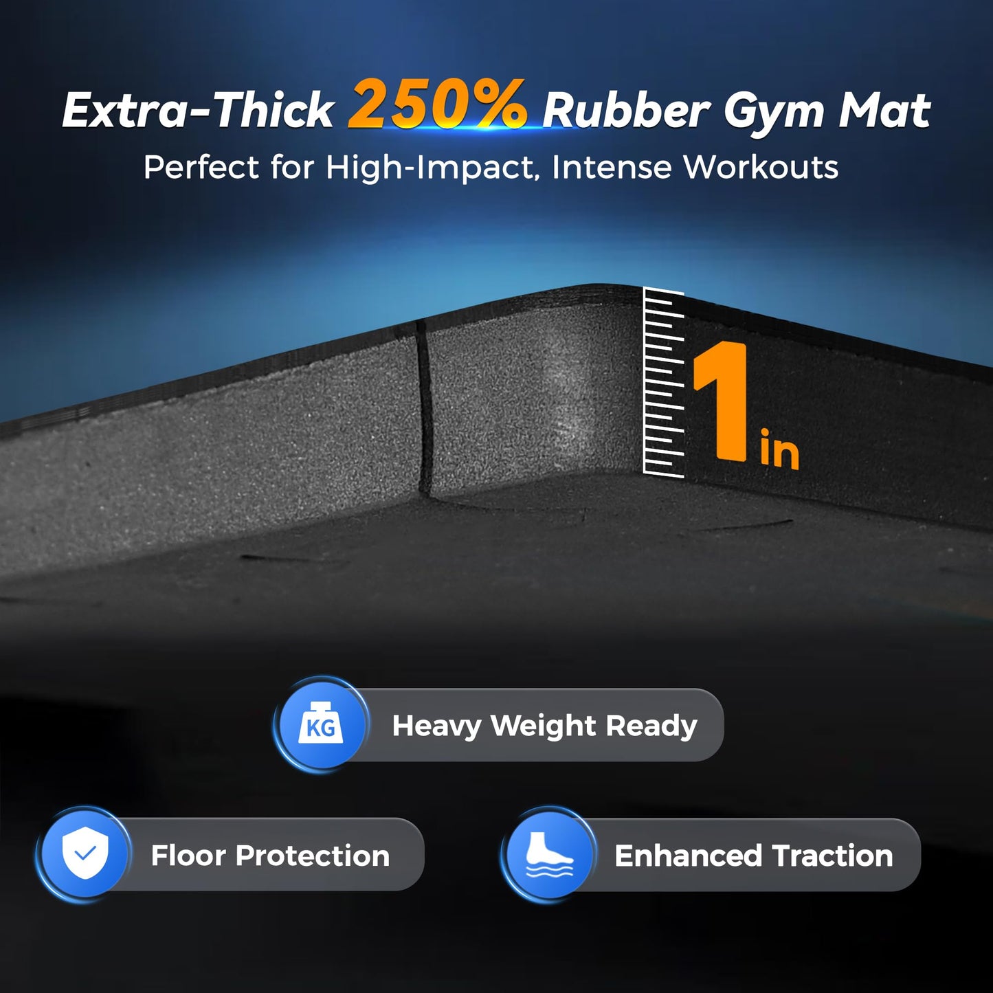 SUPERJARE 1" Extra-Thick Rubber Top Exercise Mat, Puzzle Gym Flooring for Home Gym, Gym Mat for Workout Equipment, Interlocking Floor Tiles with EVA Foam, 48 Pcs 192 Sq Ft, Black
