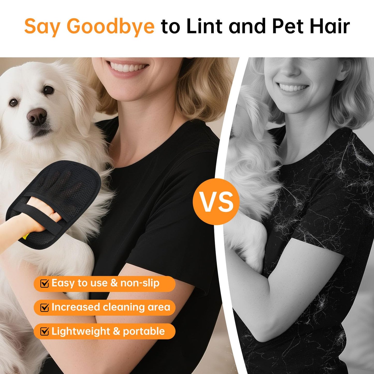 INABULETWO Static Pet Hair Remover Gloves, Reusable Electrostatic Pet Cat Dog Hair Removal Grooming Gloves Brush Tool for Couch, Furniture, Carpet, Car Seat (1 Pack Finger Style)
