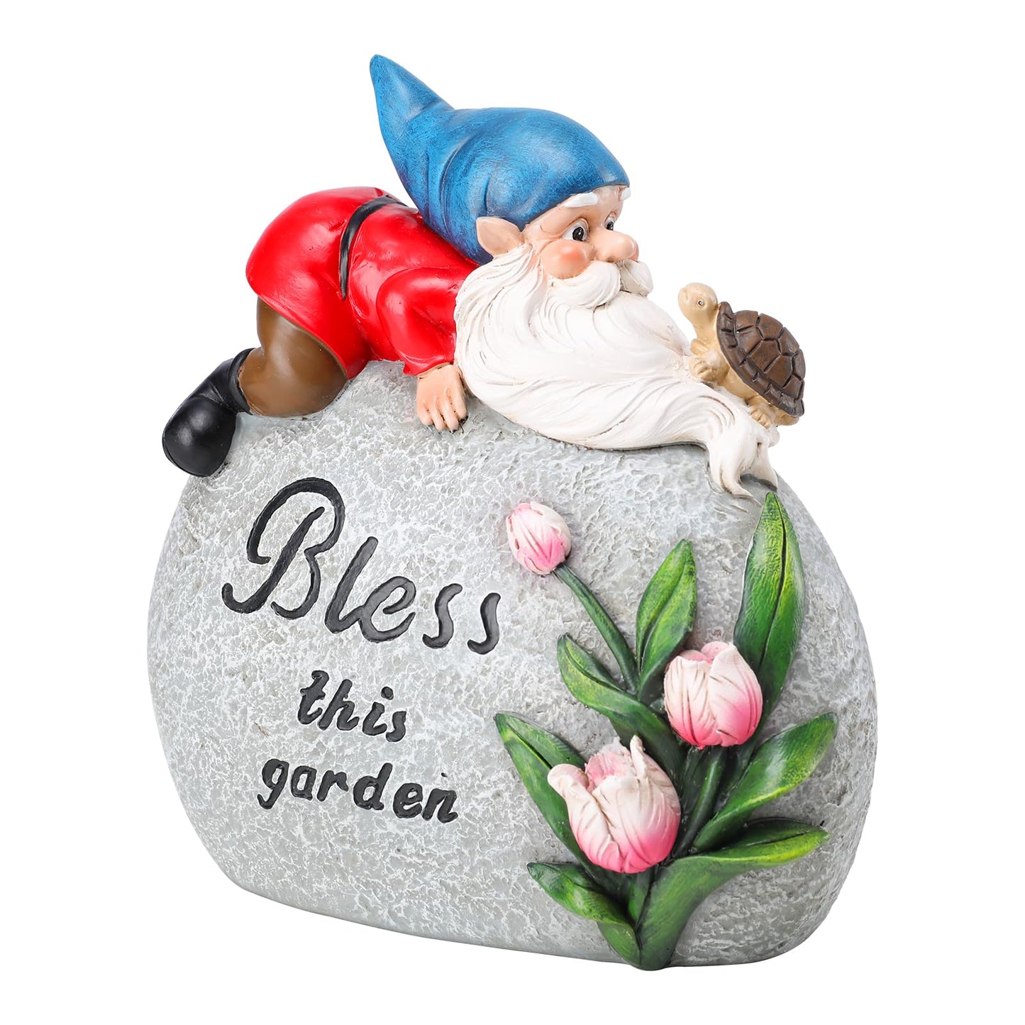 Ovewios Garden Stones Statues Outdoor Decor, Novelty Gnome Garden Sculptures Stones Statue with Flower and Turtle Figurine Decoration for Patio Yard Porch Art Home Decor