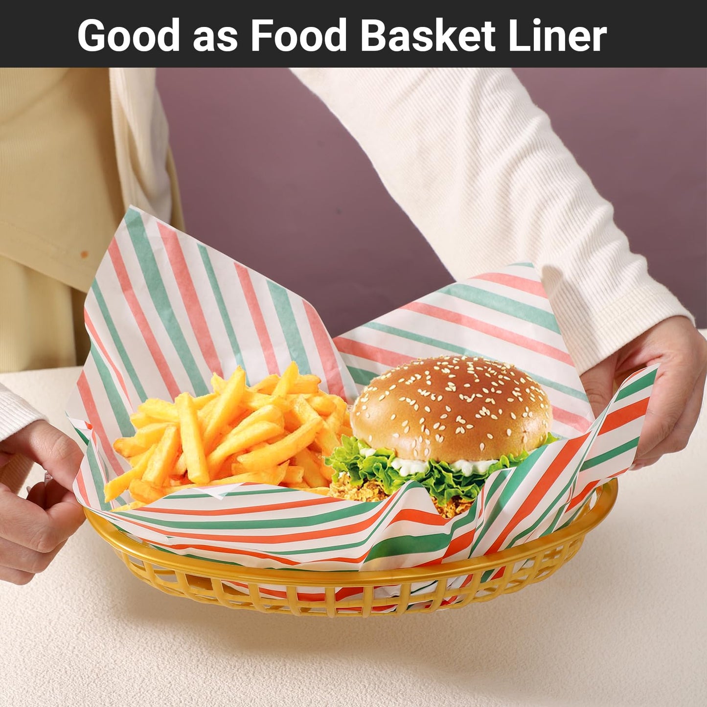 EUSOAR Food Basket Liners, 200 Sheets 11.8" x 11.8" Deli Food Wax Sandwich Wrapping Paper, Grease Resistant Precut Baking Parchment Paper Sheets for Christmas Party, Festival and Picnic