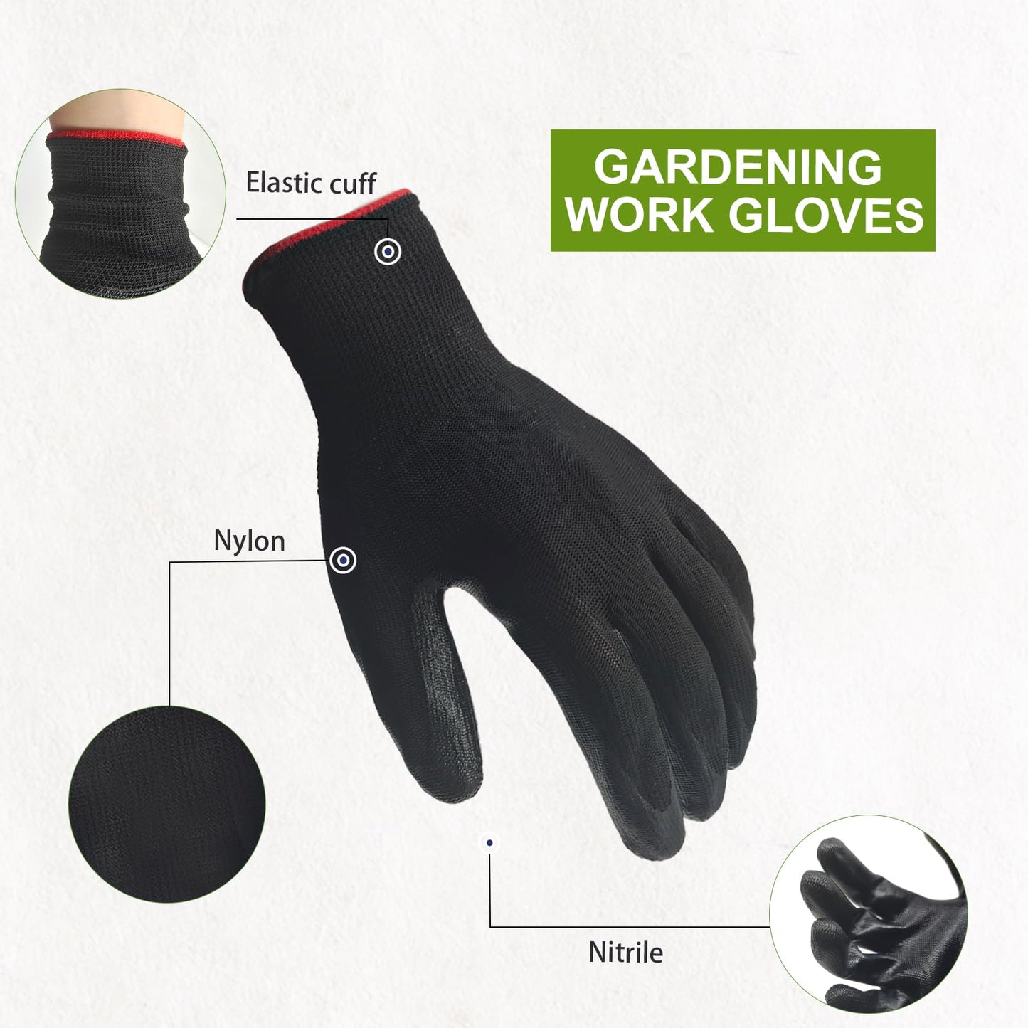 bulkisbargain 72 Pairs Gardening Gloves for Men Women Rubber Coated Breathable Garden Gloves Black