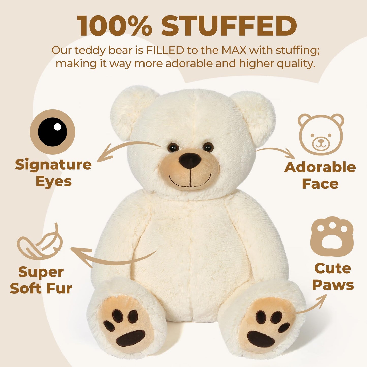 LotFancy Teddy Bear Stuffed Animals, 20 inch Soft Cuddly Cute Plushies, Plush Toys with Footprint Design, Stuffed Animals for Girls Kids Baby Toddlers, Baby Shower Easter Birthday Gift Decor, Beige