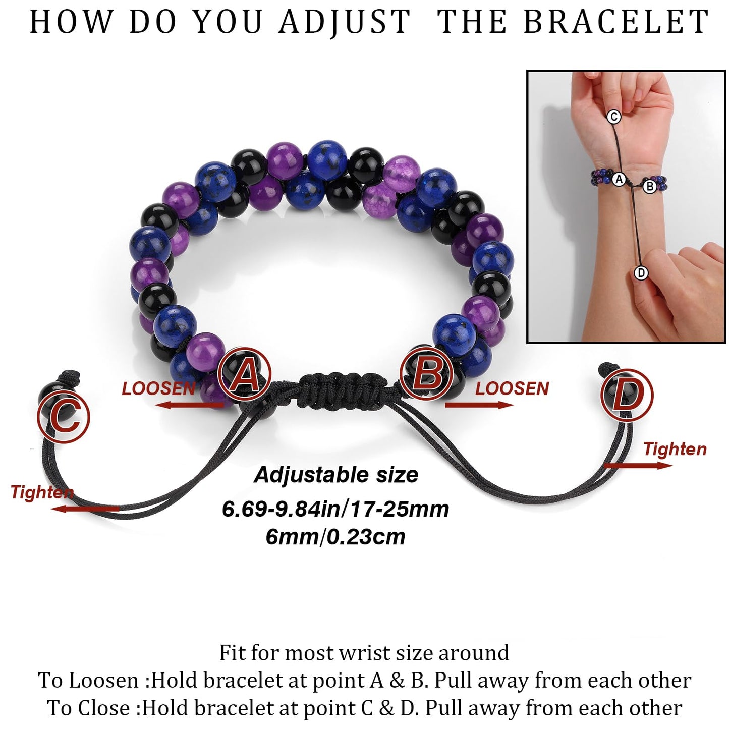 Raicegs Stress Relief Bracelet Natural Stones Amethyst Lapis Lazuli Black Obsidian Beaded Bracelet for Men Women Healing Crystal Bracelet