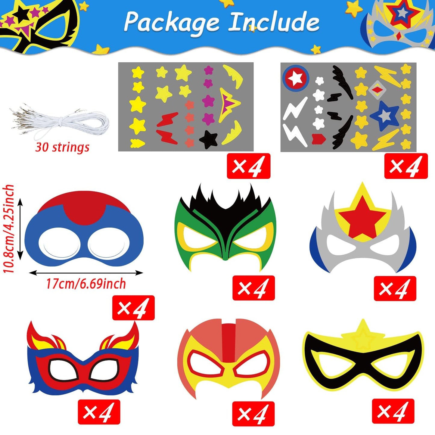 chiazllta 48 Packs Mask Your Own Super Theme Hero Masks Hero Craft Kits Kids DIY Paper Masks Art Craft Kid Gift Decor for Home Class Game Activities Father's Day Party Favors