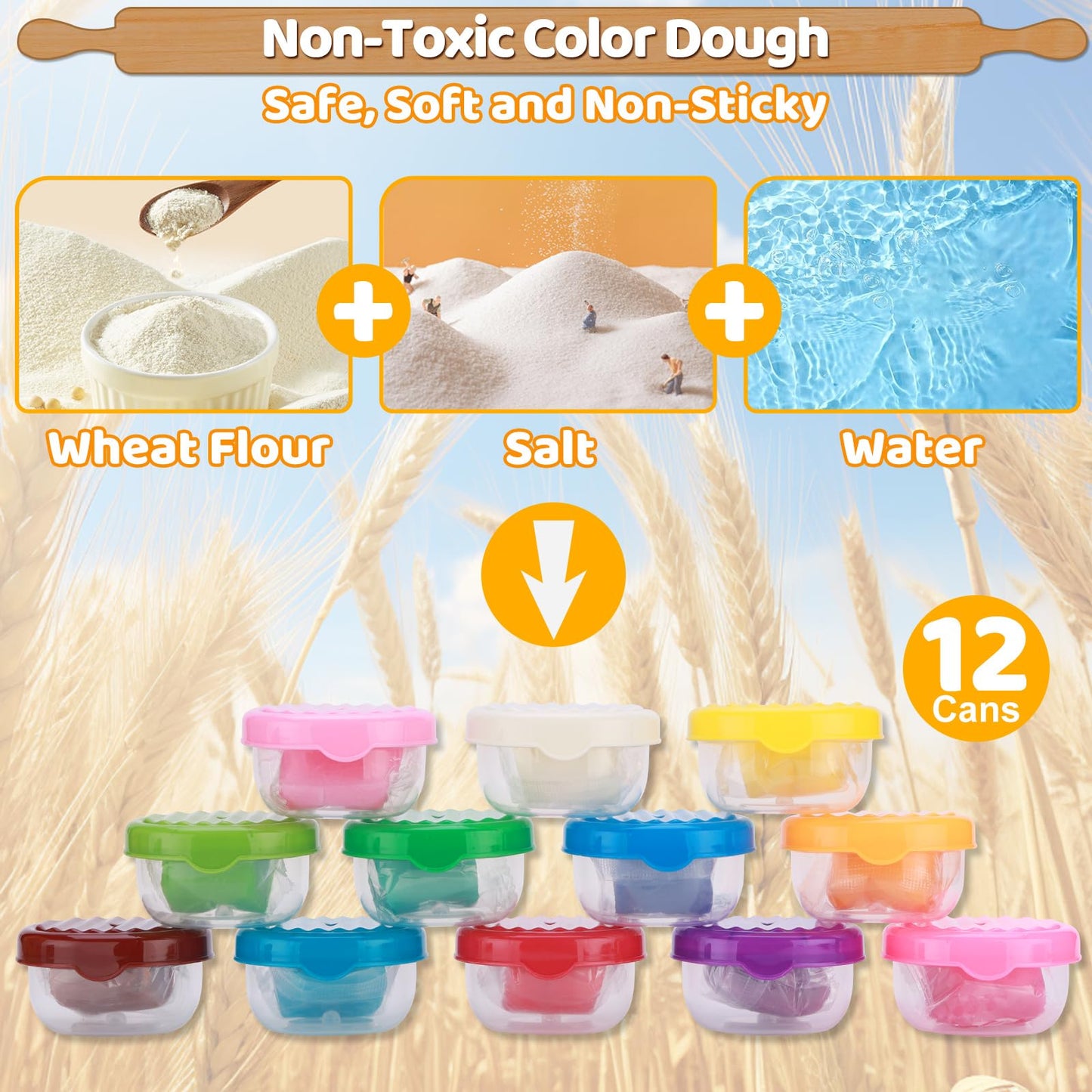 Crelloci Play Color Dough Tools Set, Deluxe 41PCS Kitchen Creations Accessories Kit, with 12 Cans Dough, Stamper Cookbook Food Mold Roller Cutter Extruder, Gift for Kids Boys Girls Ages 3+