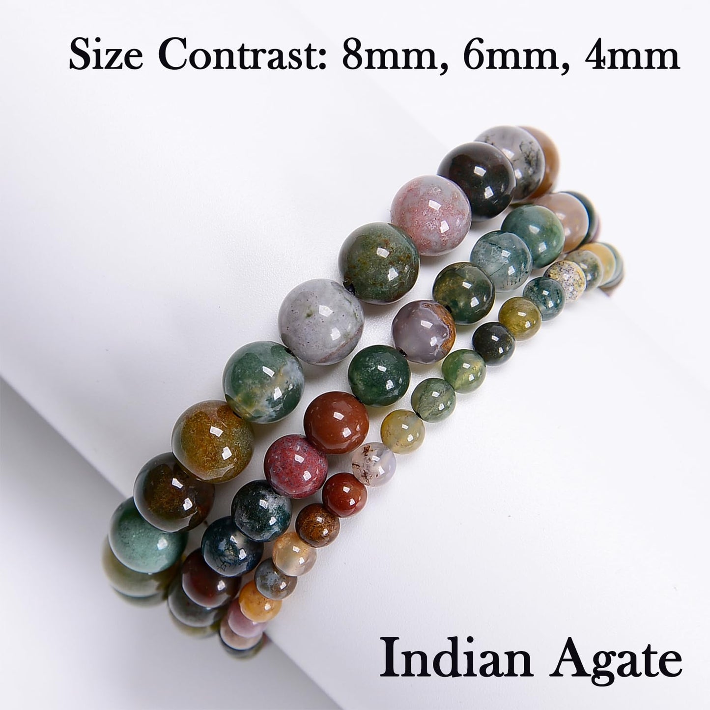 CHCCOYE 4mm Handmade Adjustable Natural Gemstone Crystal Bracelet Healing Power Energy Inspirational Gifts with Card for Unisex (Indian Agate)