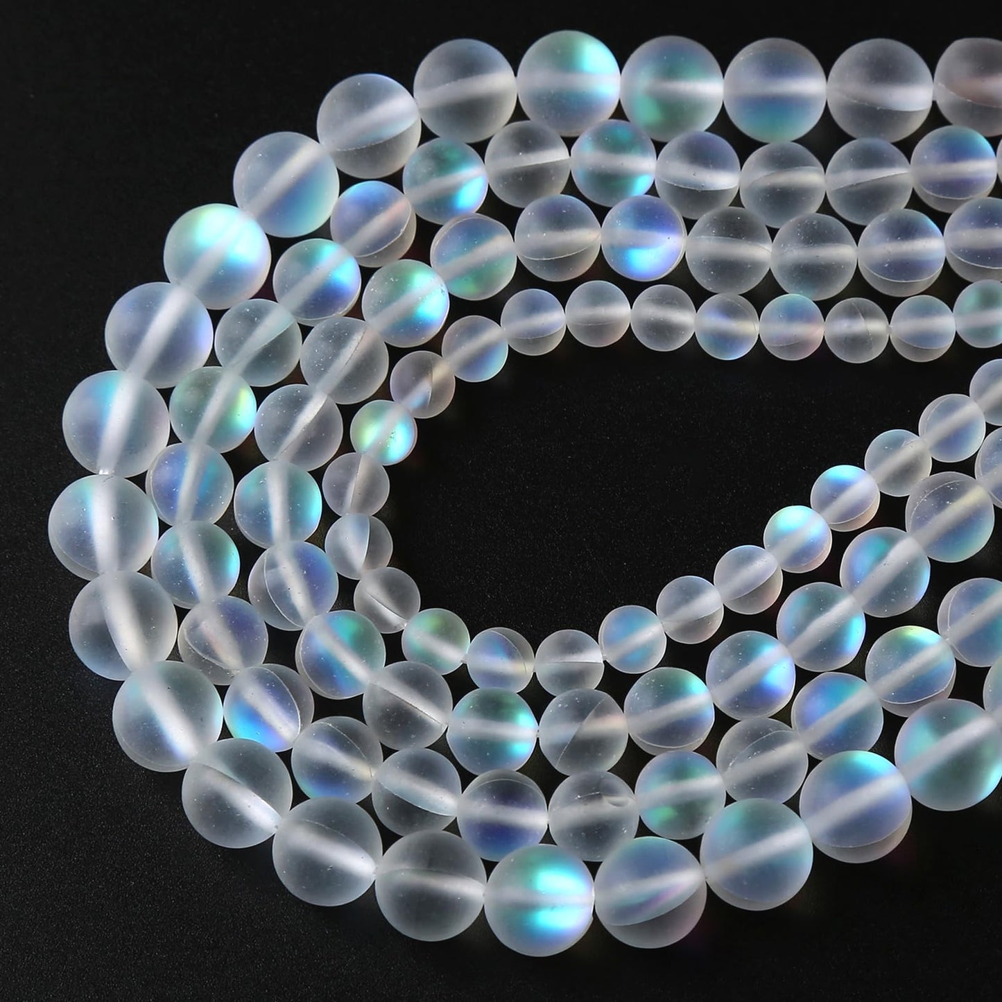 ZXYMLZI 32pcs 10mm Natural White Mystic Aura Quartz Beads Frosted Matte Moonstone Round Loose Beads For Jewelry Making DIY Bracelet Necklace 15"