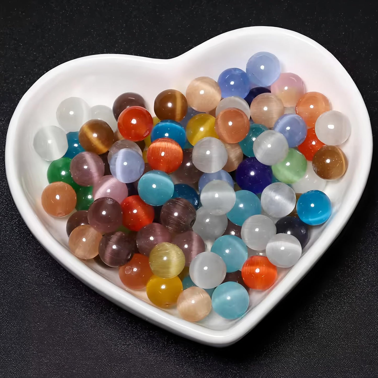 HAAMIIQII 8mm Golden Yellow Cat Eye Glass Round Crystal Stone Loose Gemstone Beads for Jewelry Making Bracelets Necklaces Earrings Crafts (45-50pcs)