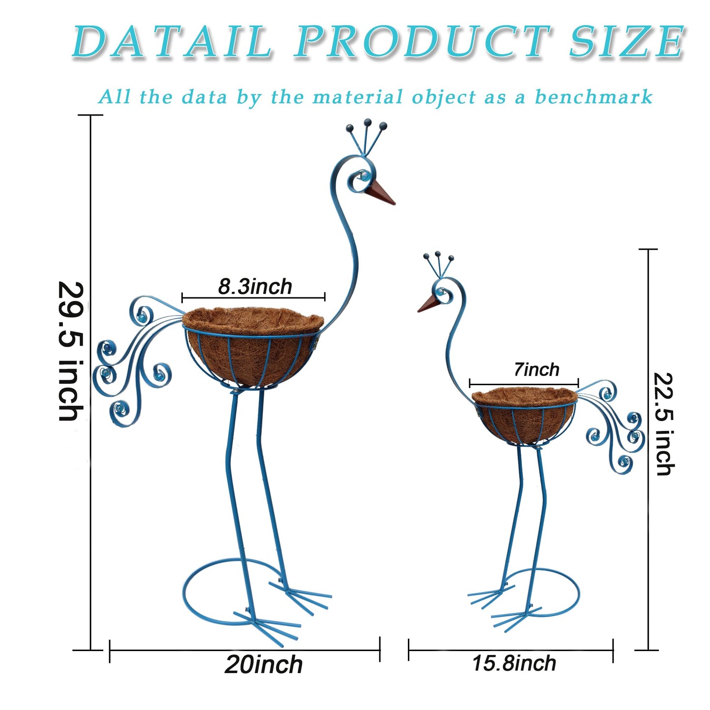 COOZZYHOUR Metal Peacock Planter with Fiber Basket -Garden Bird Planters for Outdoor Indoor Lawn,Yard,Porch,Patio, Garden Decorations（Set of 2）
