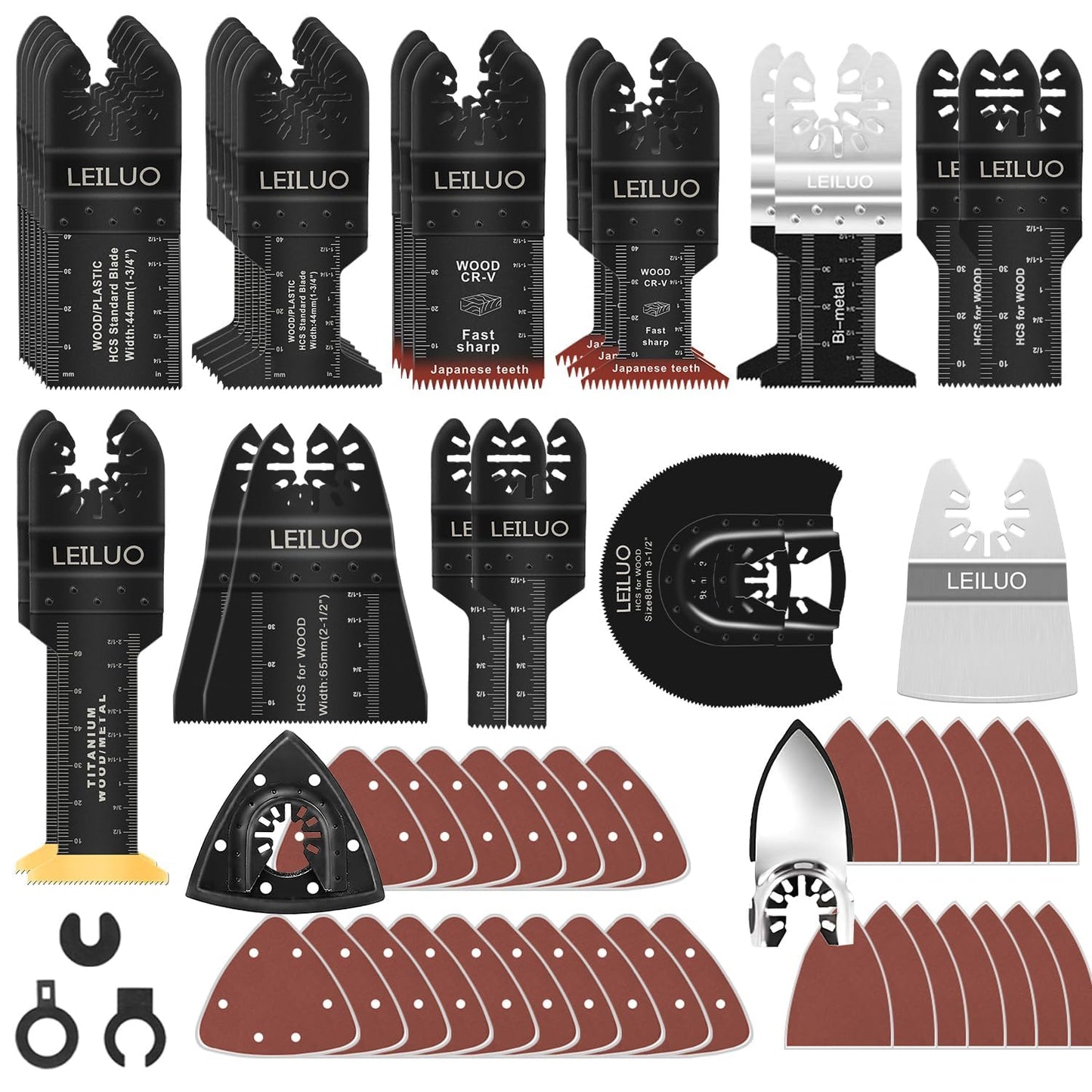 LEILUO 158 Pcs Multitool Blade Kits Cutting and Sandpaper Oscillating Tool Accessories Universal Oscillating Saw Blades with Storage Bag Compatible with DeWalt Makita Dremel and More