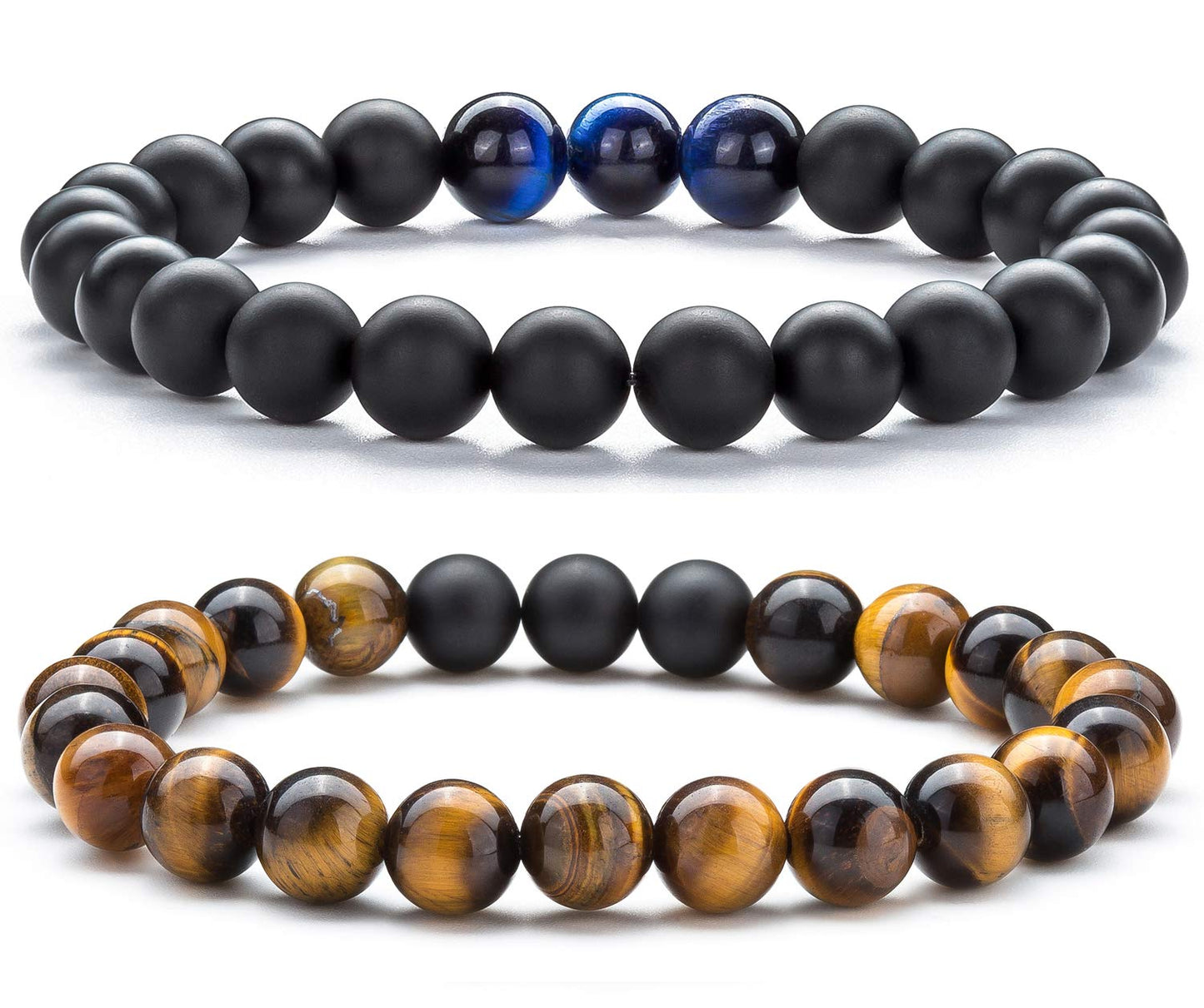 Hamoery Men Women 8mm Tiger Eye Stone Beads Bracelet Elastic Natural Stone Yoga Bracelet Bangle
