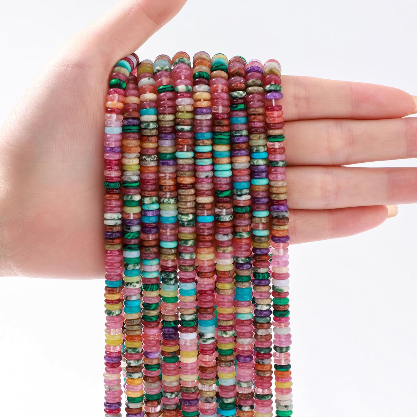 Natural Dark Mix Colored Stone Disk Spacer Beads 6x2mm 38cm/str Flat Rondelle Loose Semi Gemstone Caps for Making Bracelets Necklace