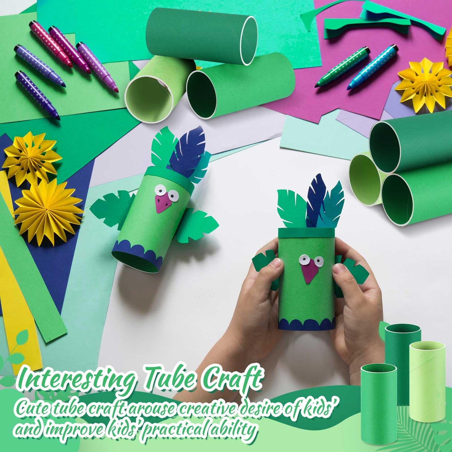 Henoyso 100 Packs Cardboard Tubes for Crafts, Thick Toilet Paper Rolls Empty for Kids Classroom Projects End of School Year Crafts Mother's Day DIY Gift Supplies (1.57 x 3.74 Inch,Green Series)