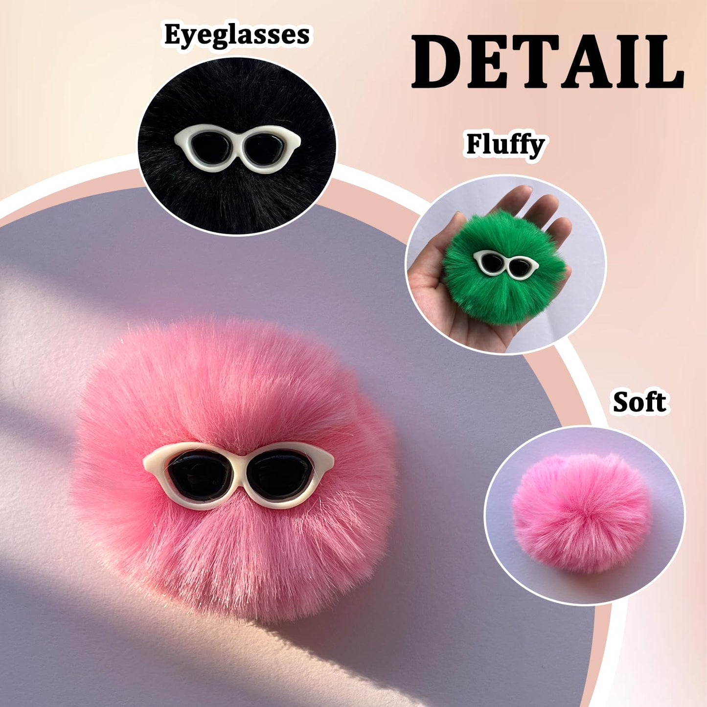 Miupoo Pom Poms with Eyeglasses for Crafts,Halloween Costume Pompoms Decorations with Googly Sunglasses, Fluffy Pom Pom Balls for Halloween Accessories with Elastic Loop,20 Pieces,2 Inches, Pink.