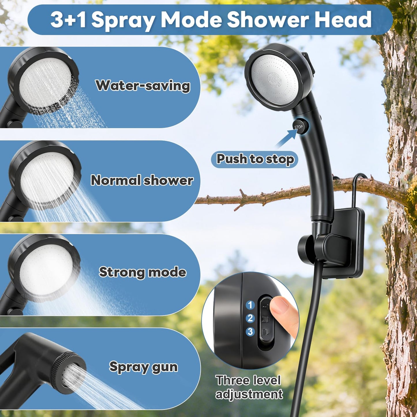 Portable Shower with Heater 1500W Camping Water Heater with Shower Head 3 Spray Modes, 6000mAh Rechargeable Shower Pump with LED Display Foldable Bucket Outdoor Showering for Hiking RV Car Travel Pet