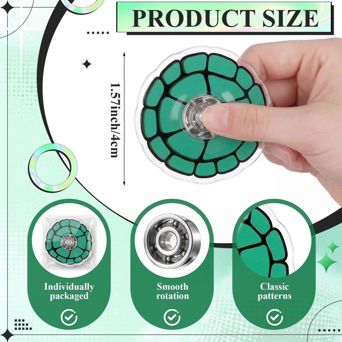 Charnoel 48 Pcs Turtle Shell Fidget Spinners Bulk Mini Fidget Turtle Birthday Party Favors, Goodie Bags Stuffers, Party Game Supplies, Rewards, Carnival Prizes and Gifts