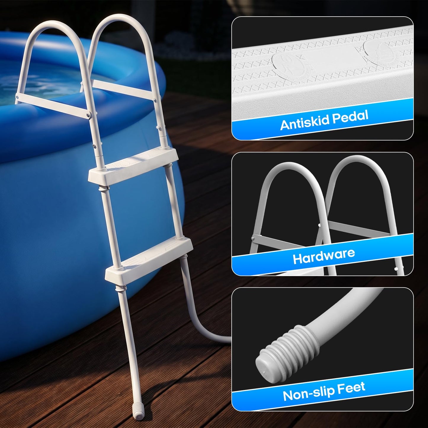 Above Ground Pool Ladder, 34 '' Pool Ladder, Swimming Pool Frame Ladder, 2-Steps,Suitable for Pools up to 34 inches deep Above Ground, Easy Assemble and Climb