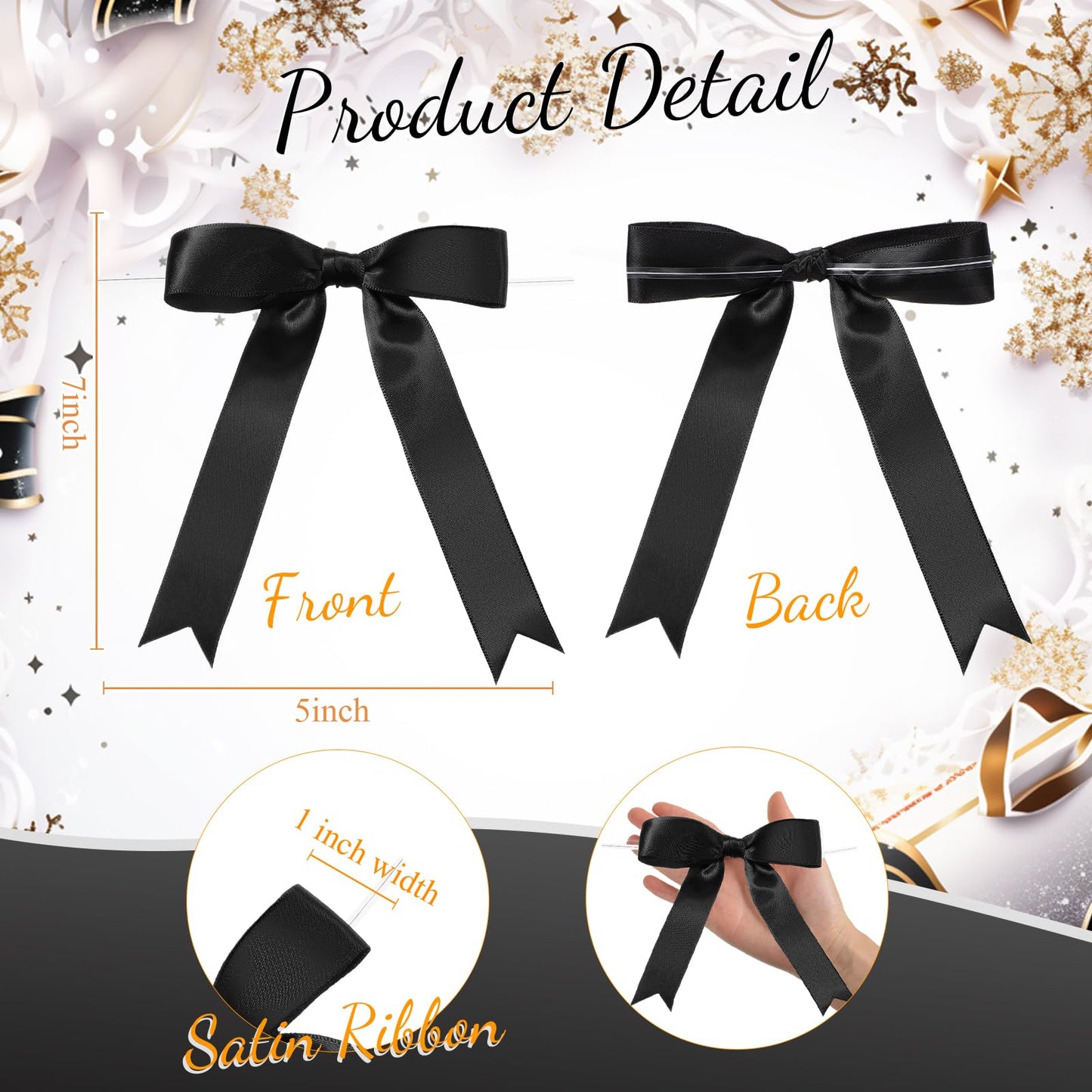 Riceshoot 50 Pcs Black Satin Ribbon Bows 5x7 Inch Large Twist Tie Bow for Gift Wrapping Champagne Bottle Balloon Treat Bag DIY Craft Decor Wedding Bridal Baby Shower Birthday Holiday Party