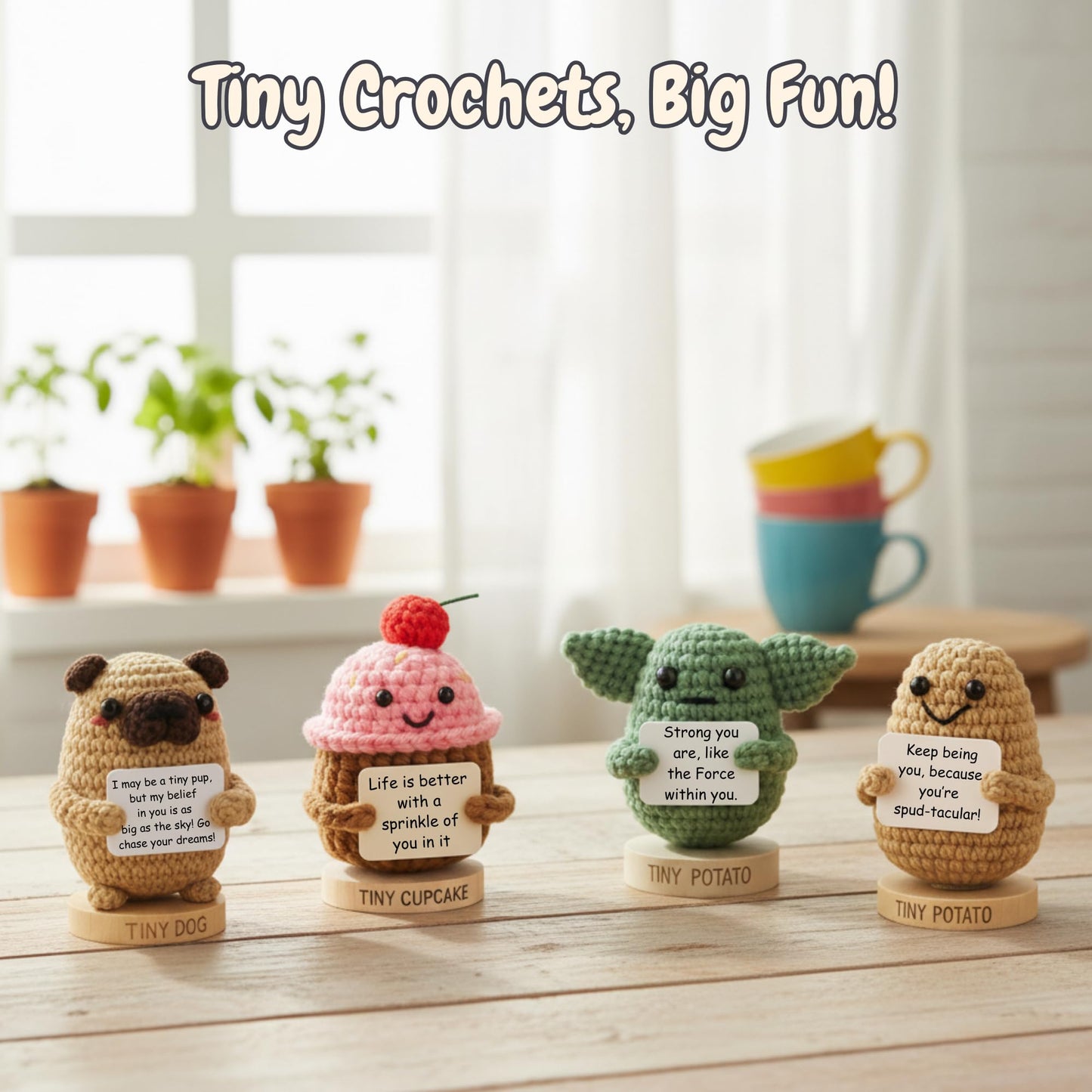Dog lover Gifts for Women - Handmade Positive Crochet Animal W/ 30 Uplifting Signs - Funny Birthday Gifts for Dog Mom, Cute Present Idea for Women for Mothers Day, Emotional Support Office Desk Decor