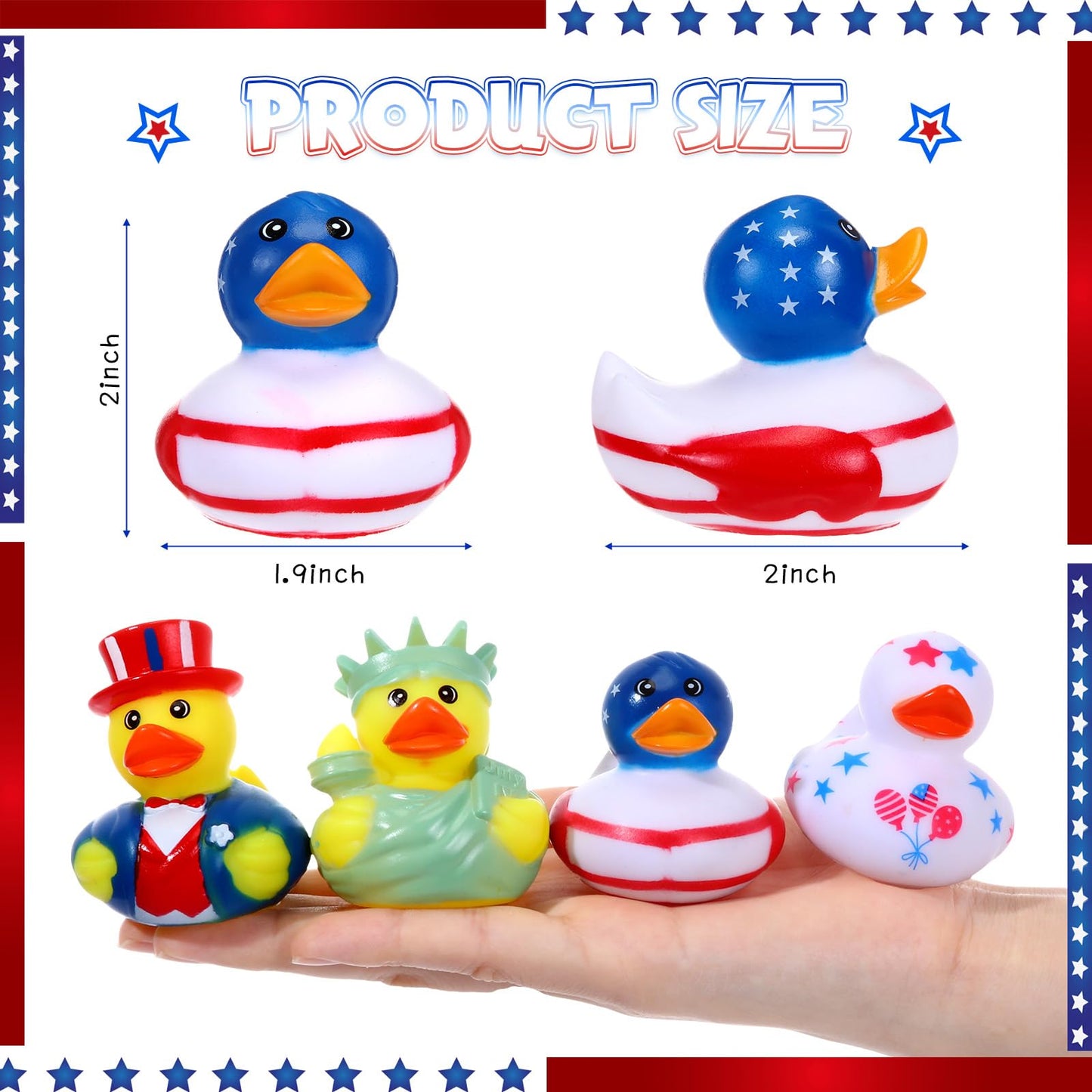 Jerify 72 Pcs 2 Inch Patriotic Rubber Ducks Summer Small Shower Float Rubber Ducks Star Rubber Ducky for Bath Birthday Gifts Baby Showers Beach Pool 4th of July Independence Day (Stylish)