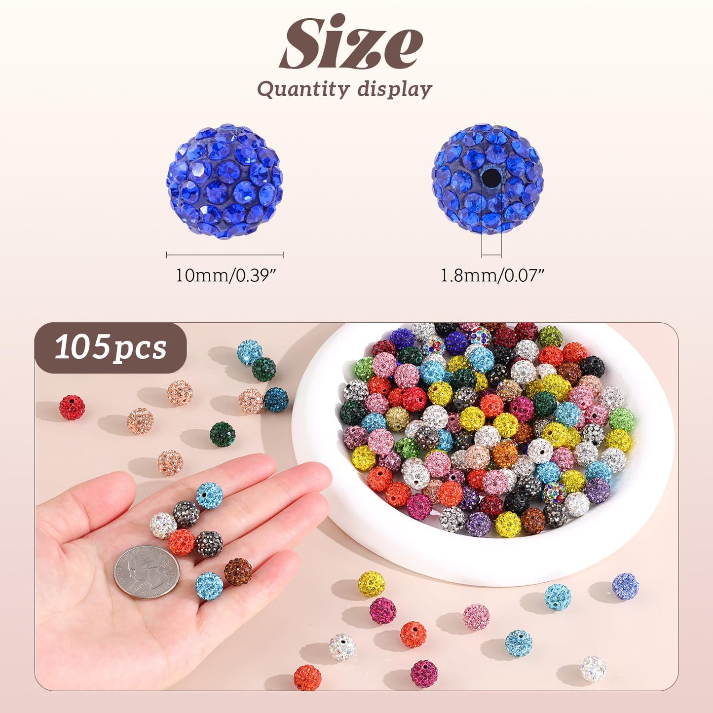 105pcs 10mm Rhinestone Beads for Jewelry Making, Red Shiny Round Disco Ball Beads Bulk, Sparkle Crystal Clay Christmas for Bracelet Baseball Necklace Earring Crafting and DIY