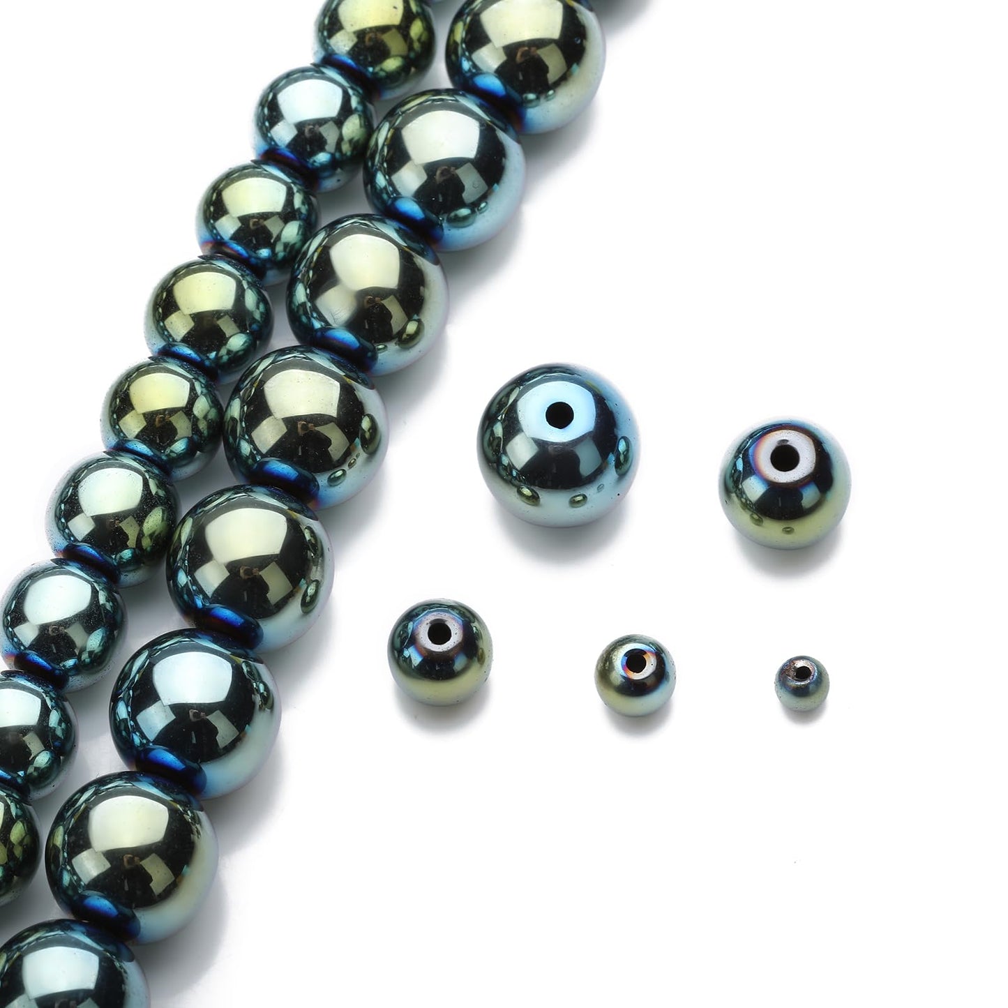 Zenkeeper 108Pcs Green Hematite Stones Beads Spacer Loose Beads Bulk with Holes Handcrafted for DIY Bracelets Jewelry Making Crafts Supplies