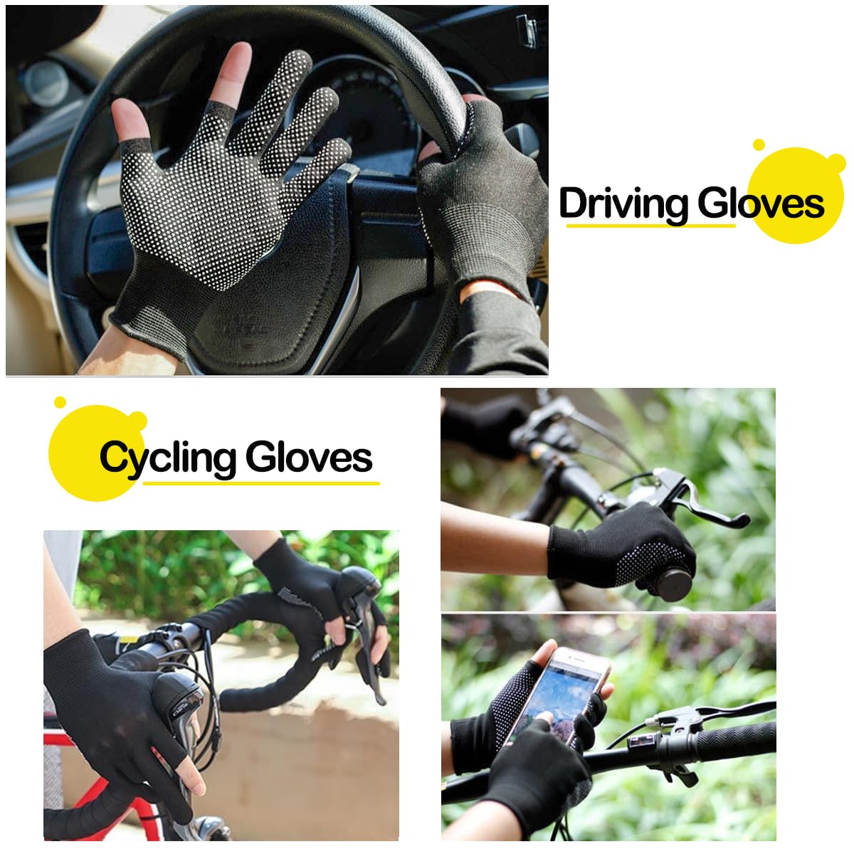 Nylon Work Glove for Garden/Cycling-2 Pairs Lightweight 2 Half-Finger Breathable Fingerless Garden Gloves Fishing Gloves
