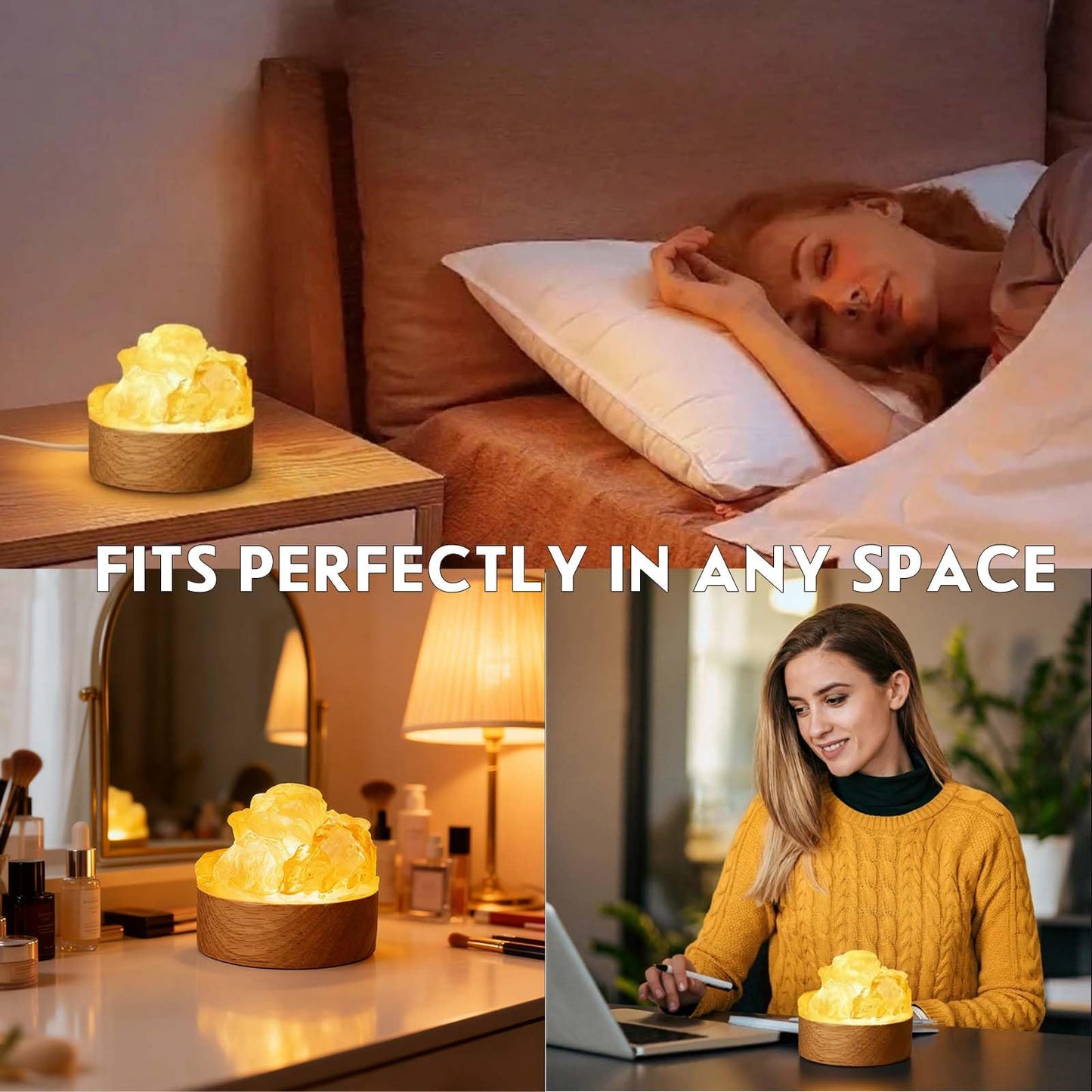 Runyangshi Citrine Money Night Light with Natural Raw Crystal - USB Powered Abundance Lamp for Office Desk, Wealth, Success, Healing Crystal Decor with Wood Base, Gift Idea