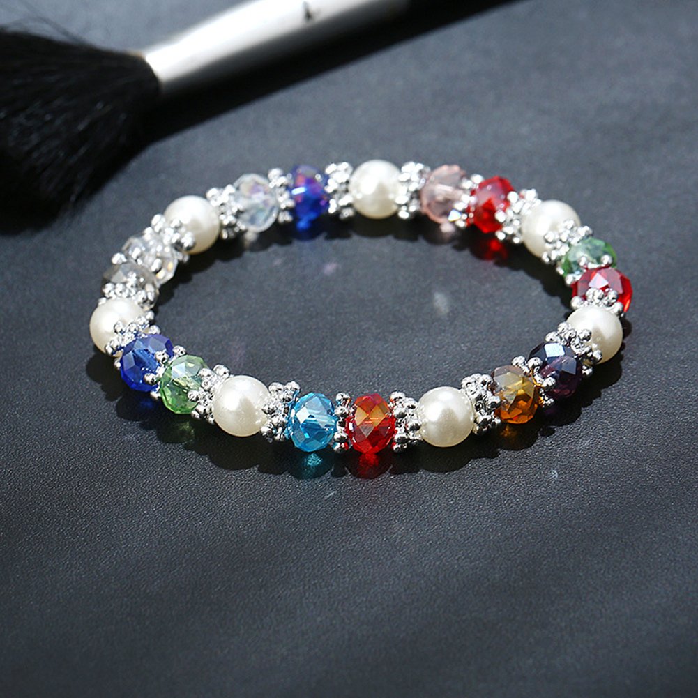 Pearl Bracelets for Women,Freshwater Pearls Crystal Bracelet Boho Bracelets Bead Bracelet Gifts (Colorful)