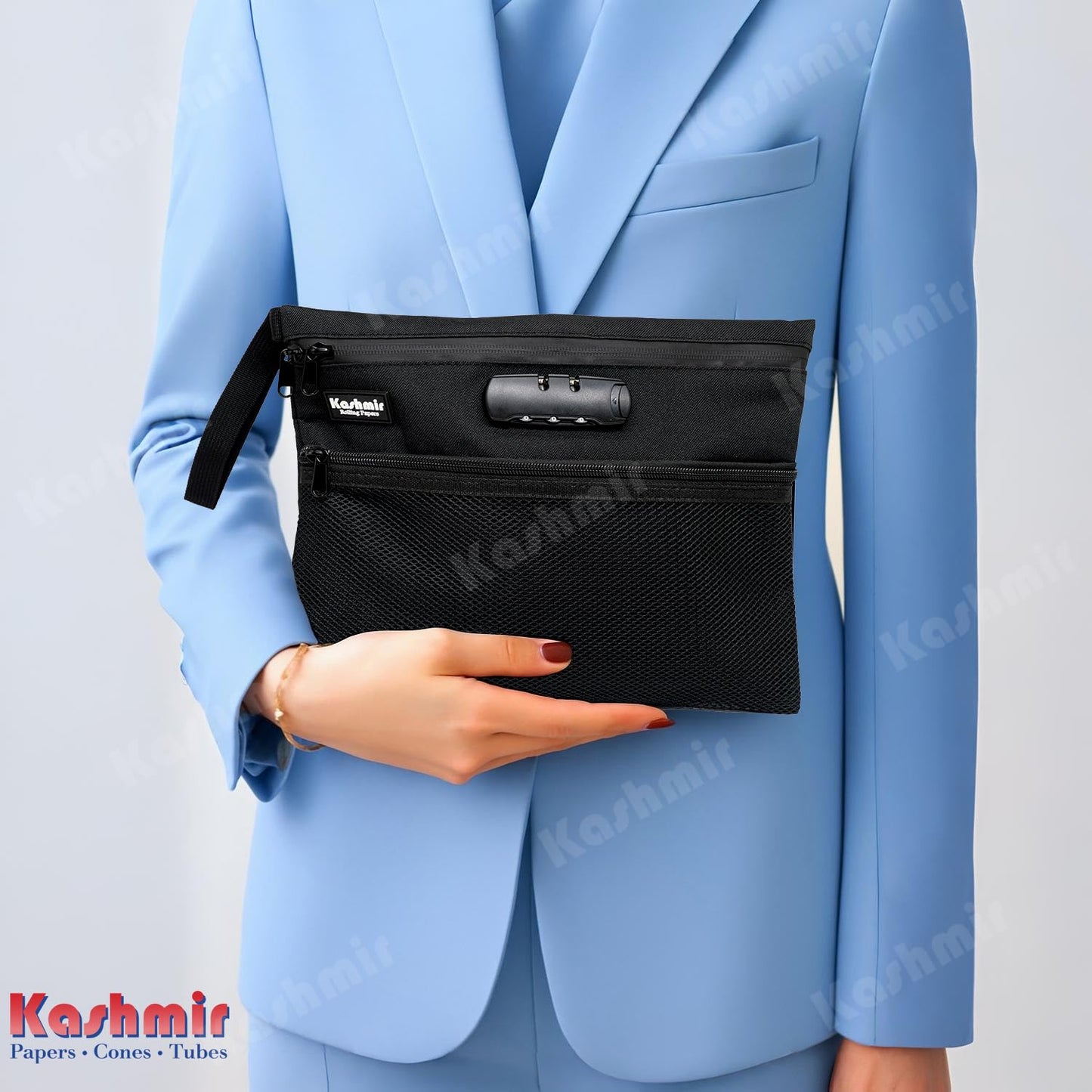 Kashmir Money Bag with Lock 12" x 10" – Waterproof Smell-Proof Cash & Document Organizer with Zipper & Combo Lock – Lockable Pouch for Travel, Business, Passports, Valuables & Notary Supplies